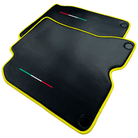 Carbon Fiber Leather Floor Mats For Ferrari California T (2015-2018) with Yellow Trim - AutoWin