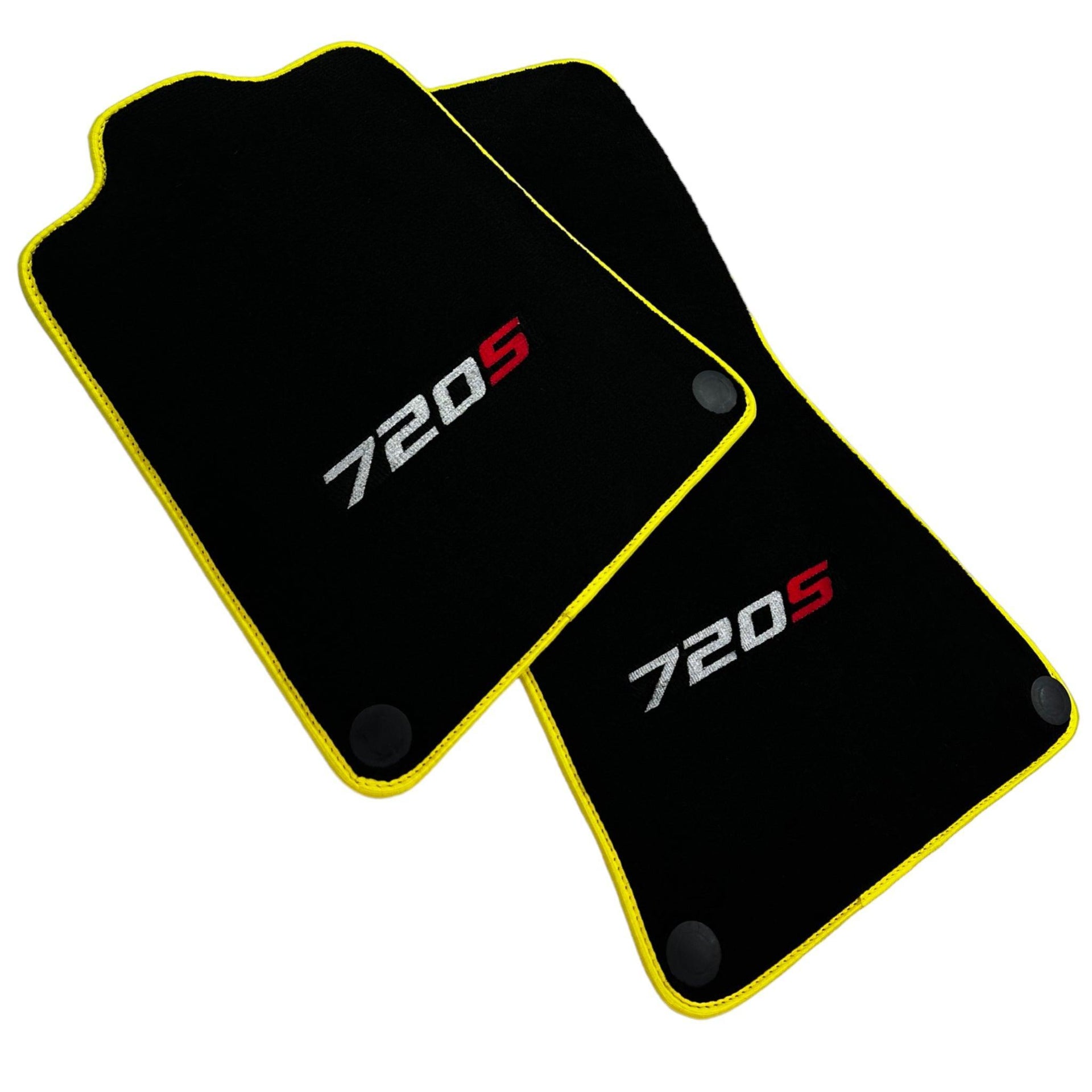 Floor Mats For McLaren 720S Black Tailored With Yellow Trim - AutoWin