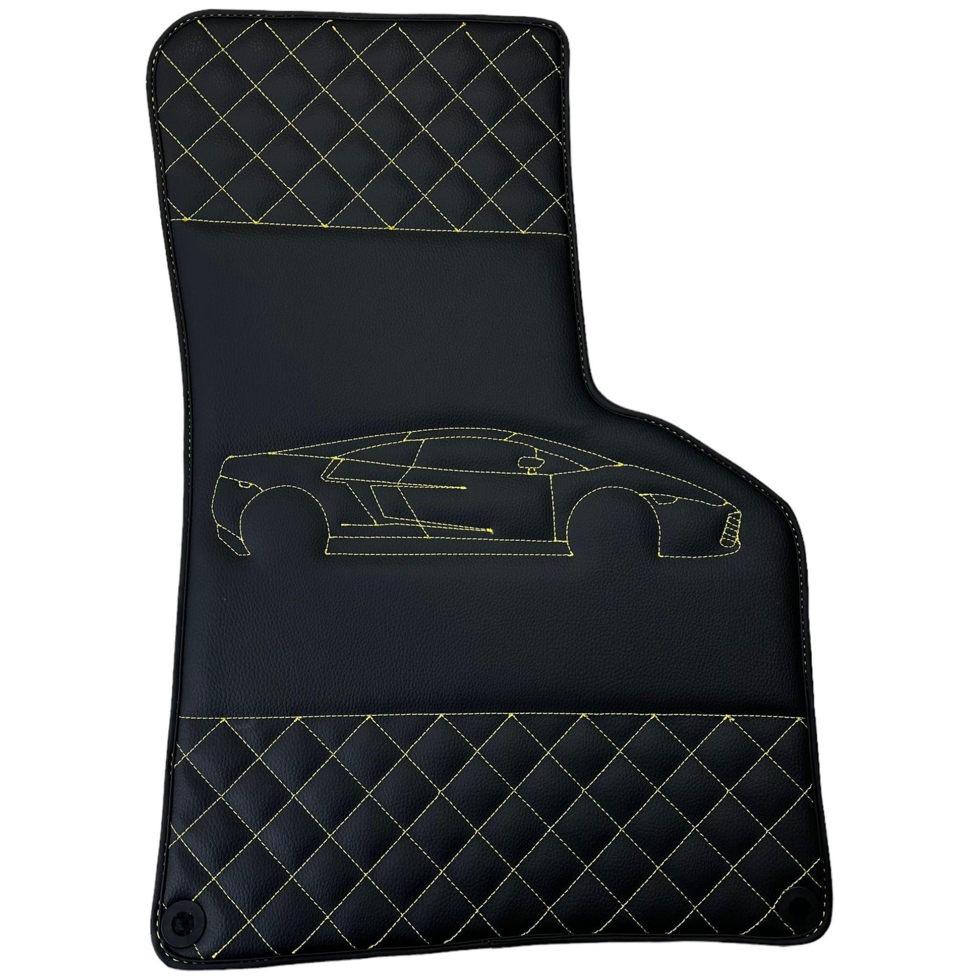 Leather Black Floor Mats for Lamborghini Gallardo Yellow Sewing | ER56 Design - AutoWin