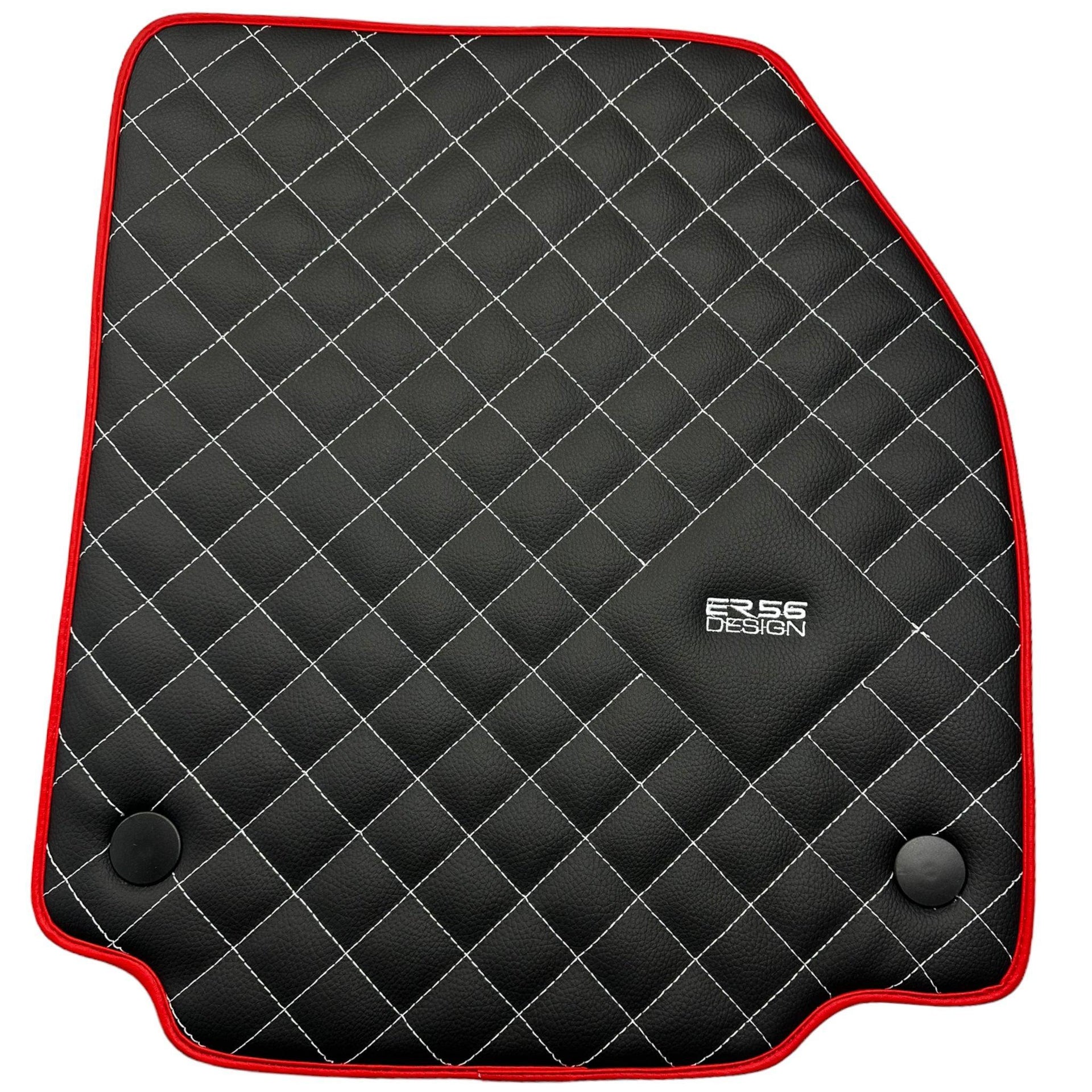 Leather Floor Mats for Ferrari 458 GT2 with White Sewing and Red Trim | ER56 Design - AutoWin