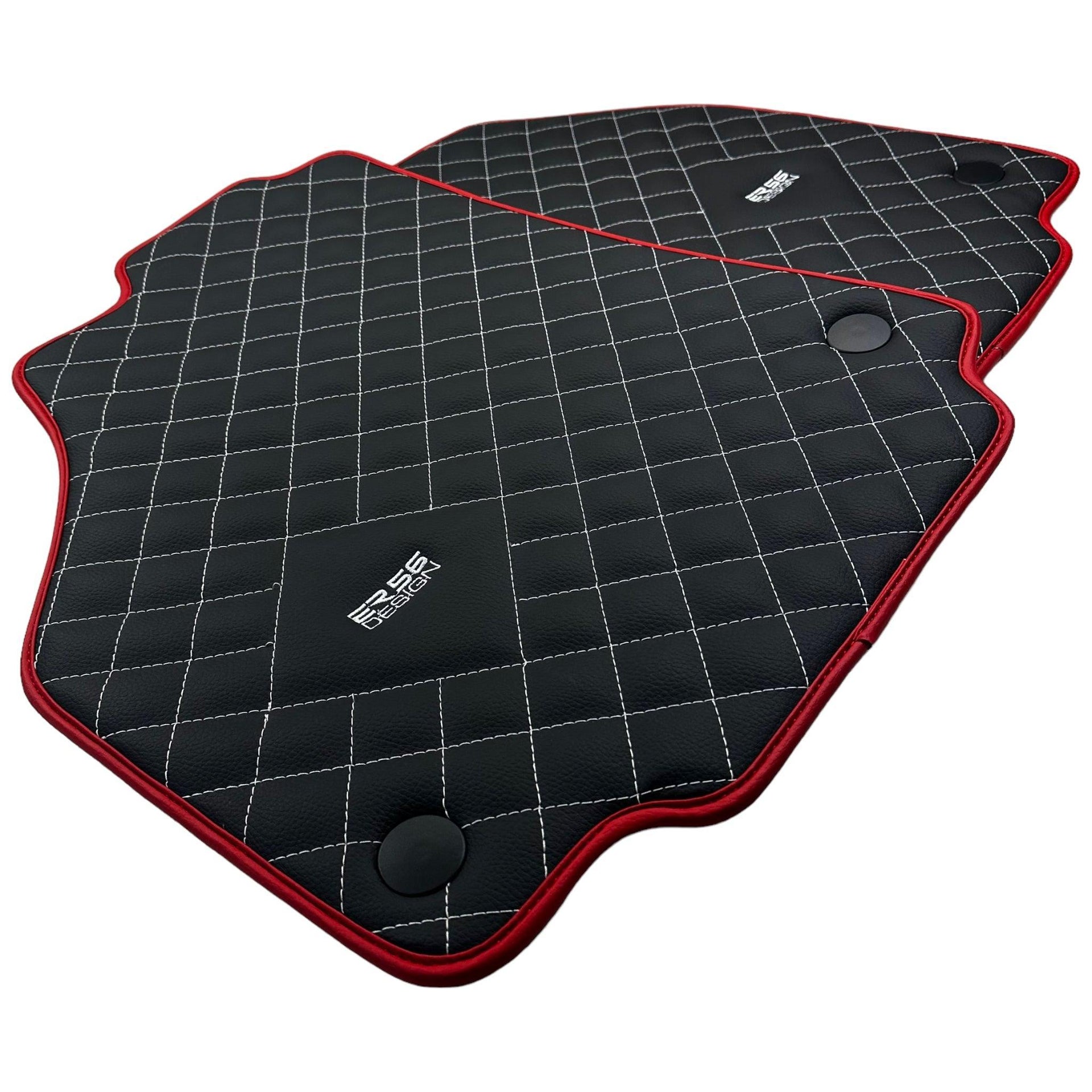 Leather Floor Mats for Ferrari 458 GT2 with White Sewing and Red Trim | ER56 Design - AutoWin