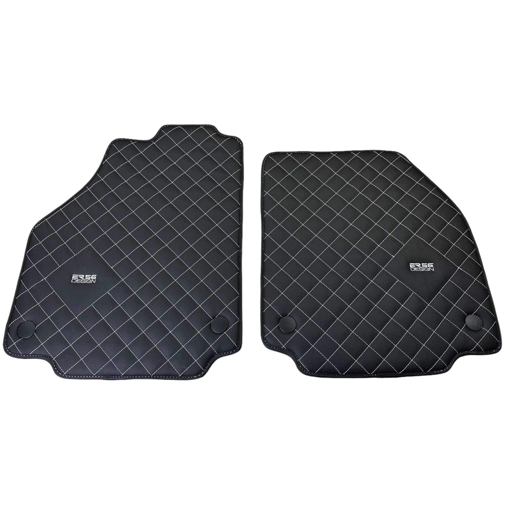 Leather Floor Mats for Ferrari 458 Spider (2012-2015) with White Sewing ER56 Design - AutoWin