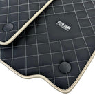 Leather Floor Mats for Ferrari 488 Spider 2015-2022 with White Sewing ER56 Design | Beige Trim - AutoWin