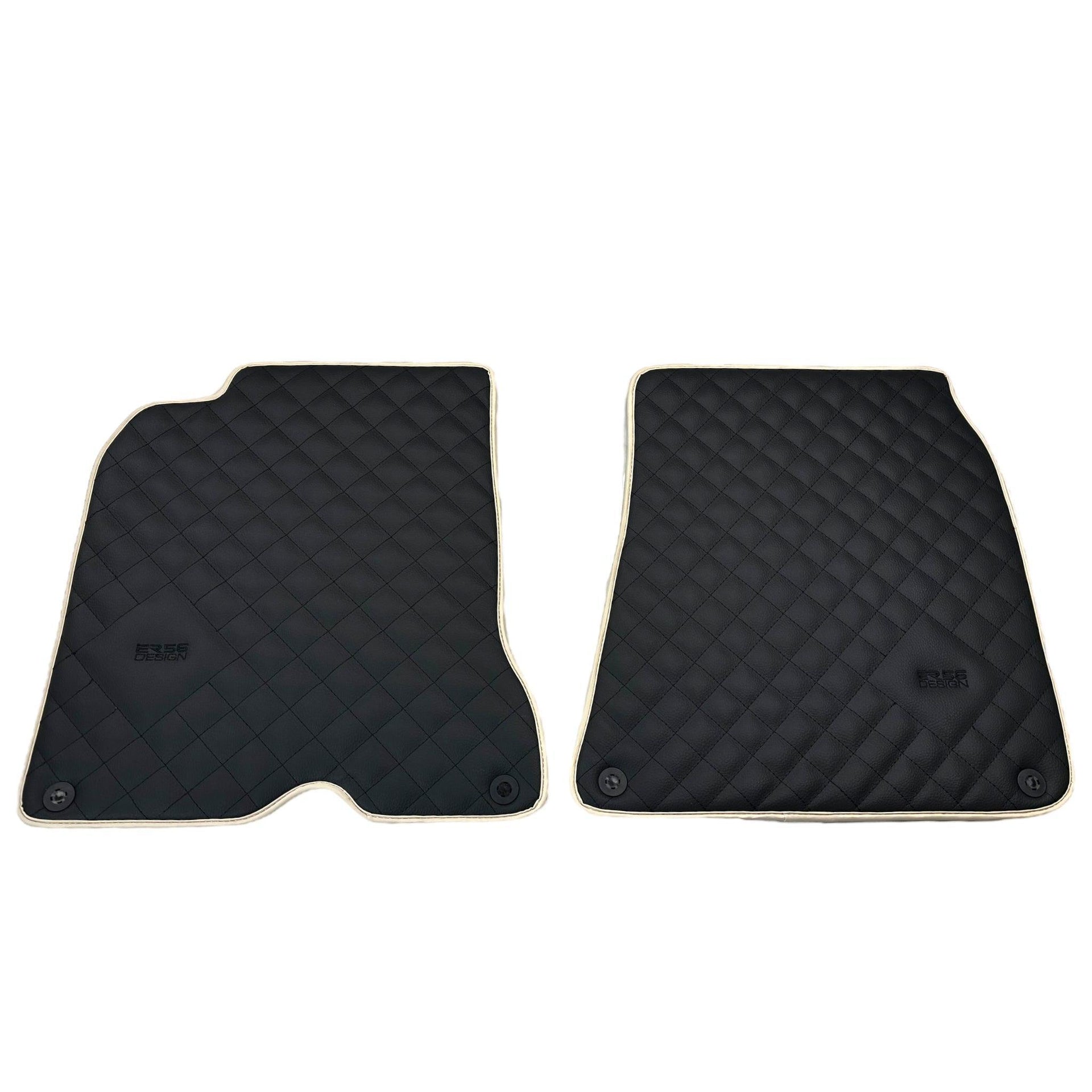 Leather Floor Mats for Ferrari California T (2015-2018) Black Sewing ER56 Design | Beige Trim - AutoWin