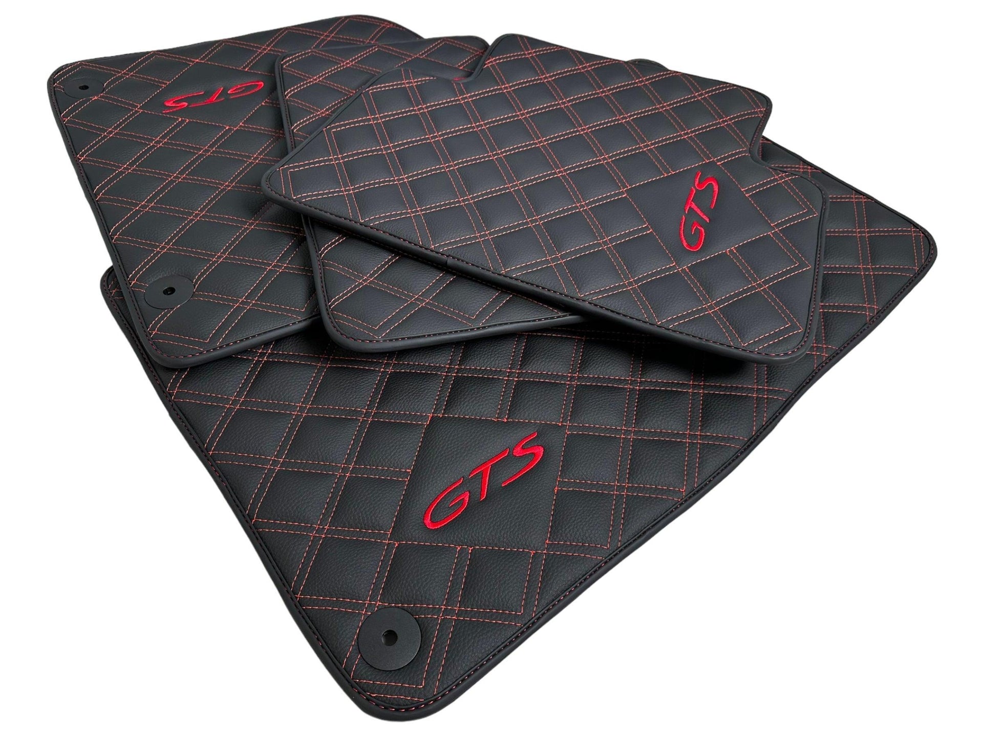 Leather Floor Mats for Porsche Cayenne GTS (2010-2018) Red Sewing - AutoWin