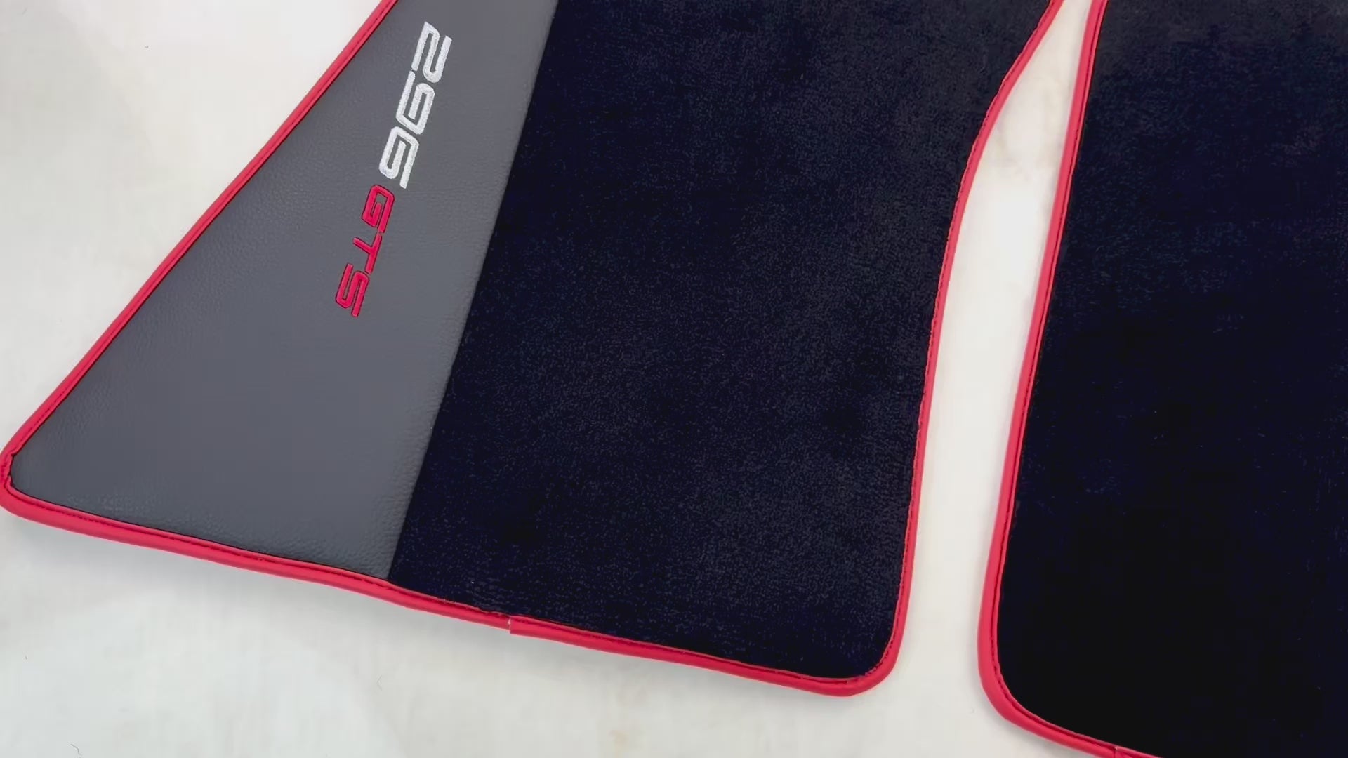 Black Floor Mats for Ferrari 296 GTS (2022-2025) with Leather and Red Trim - AutoWin