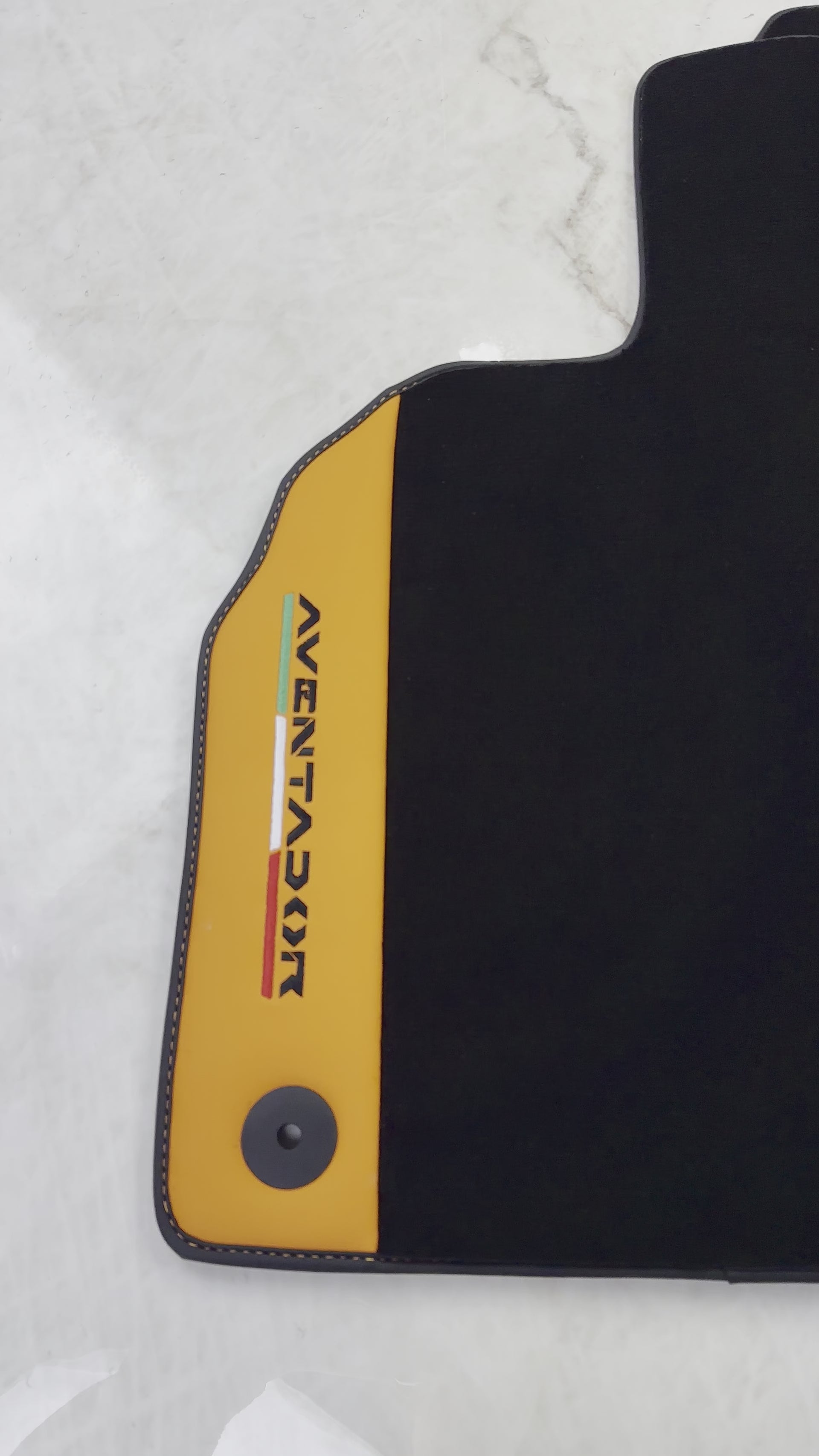 Black Floor Mats for Lamborghini Aventador with Orange (Arancia Leonis) Nappa Leather - AutoWin.EU