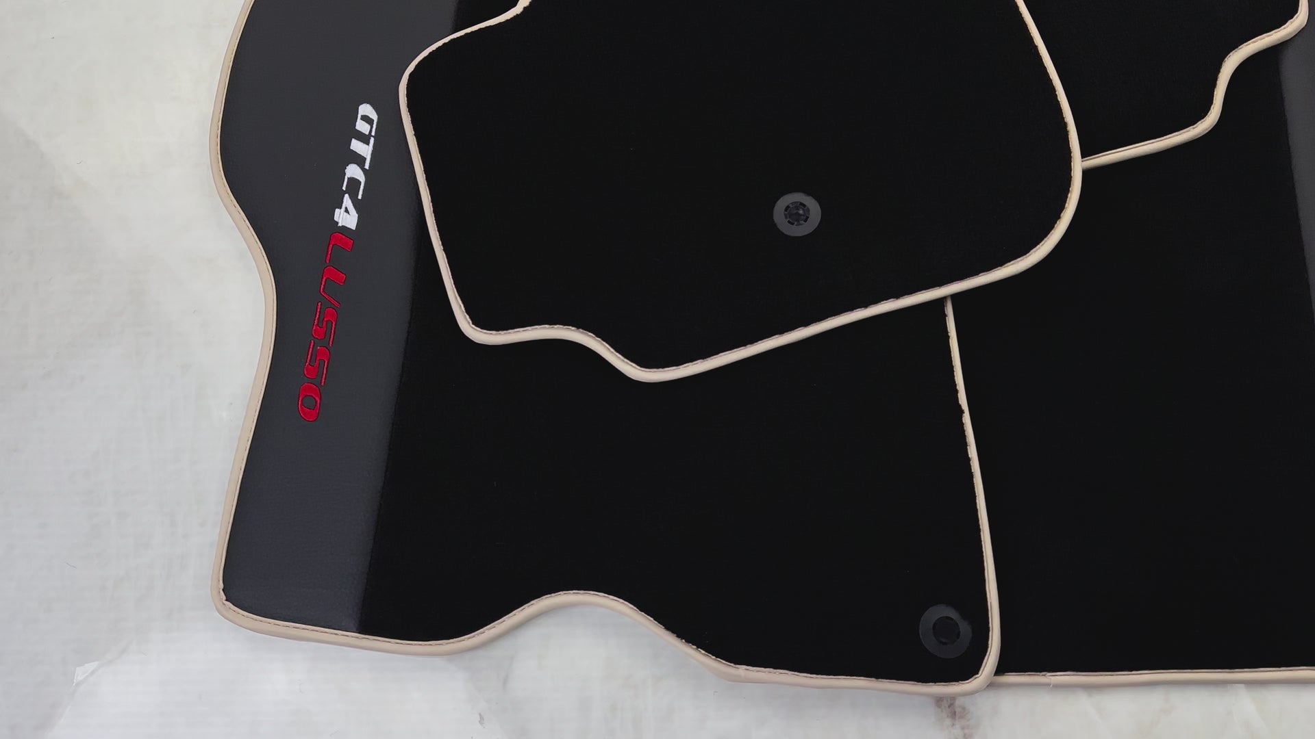 Black Floor Mats For Ferrari GTC4 Lusso (2016-2023) with Leather | Beige Trim - AutoWin