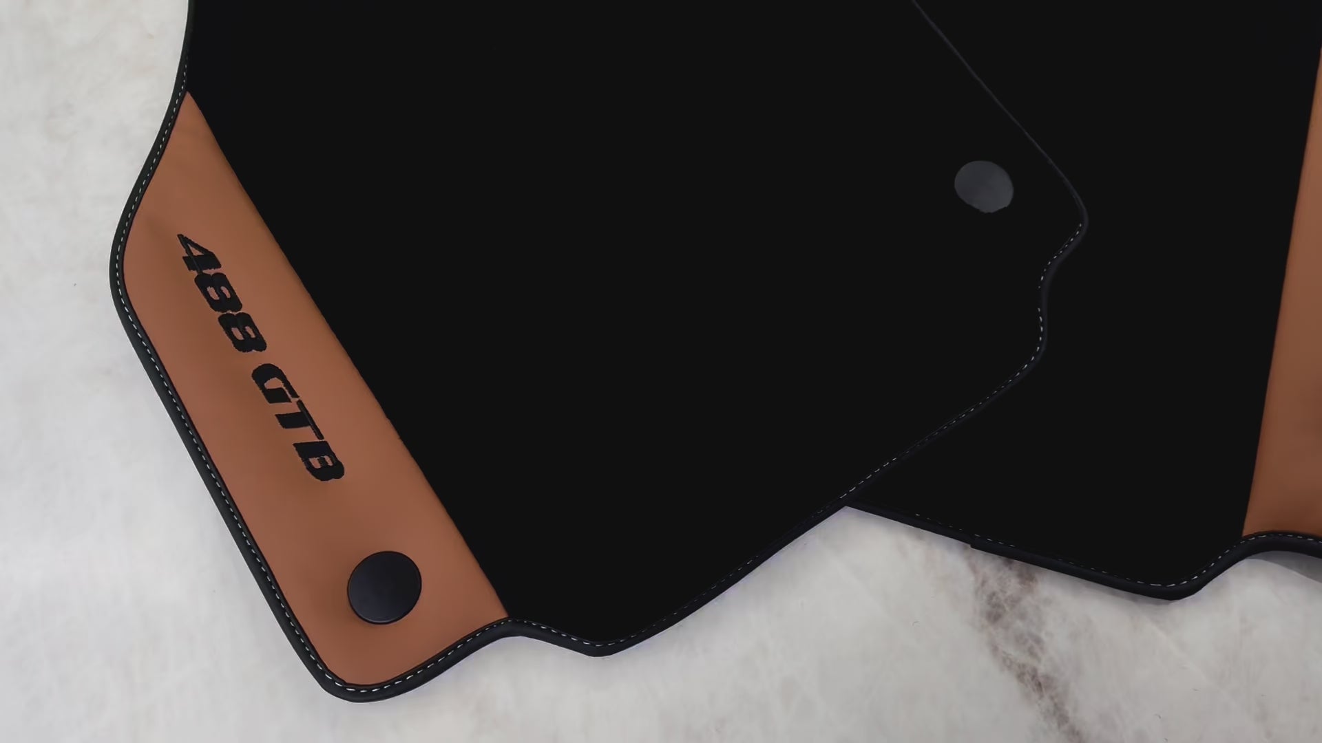 Black Floor Mats for Ferrari 488 GTB (2015-2022) with Cuoio Nappa Leather - AutoWin