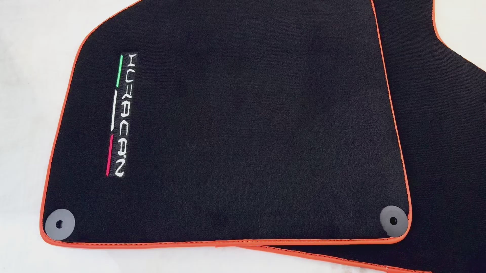 Black Floor Mats for Lamborghini Huracan (2014-2023) with Orange Leather Trim - AutoWin.EU