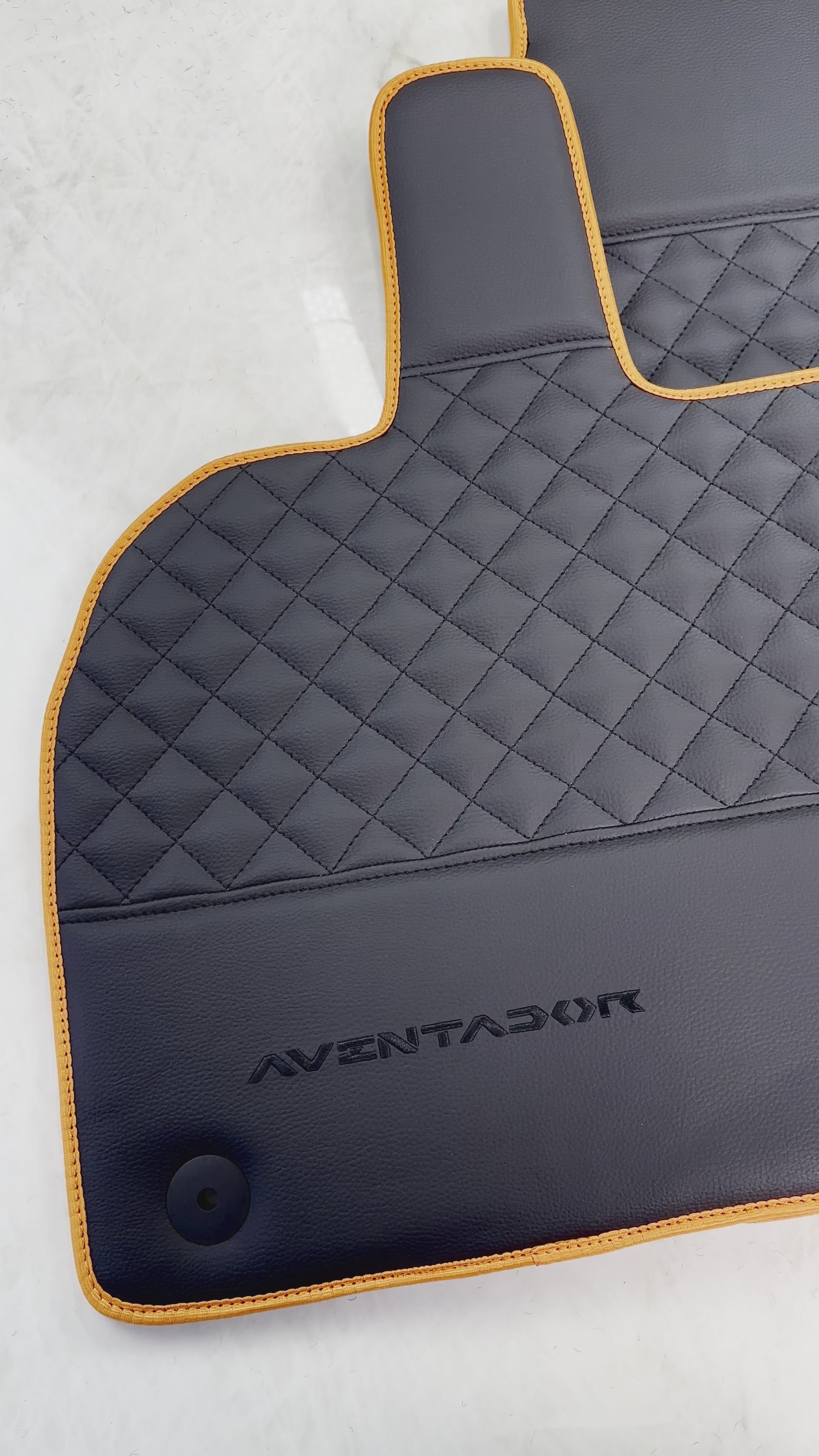 Black Leather Floor Mats For Lamborghini Aventador with Orange Trim - AutoWin.EU