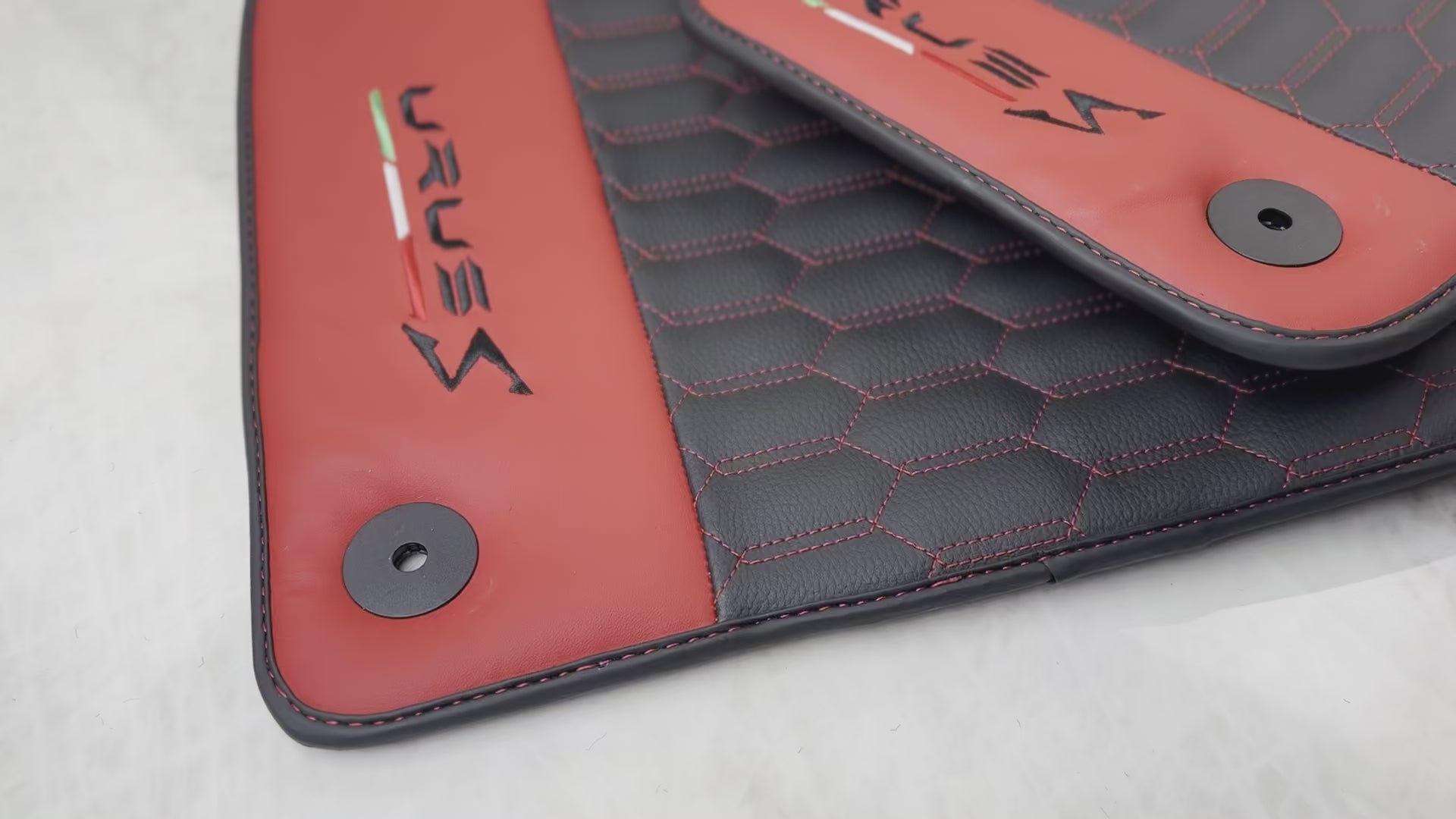 Black Leather Floor Mats For Lamborghini Urus S With Red Nappa Leather - AutoWin.EU