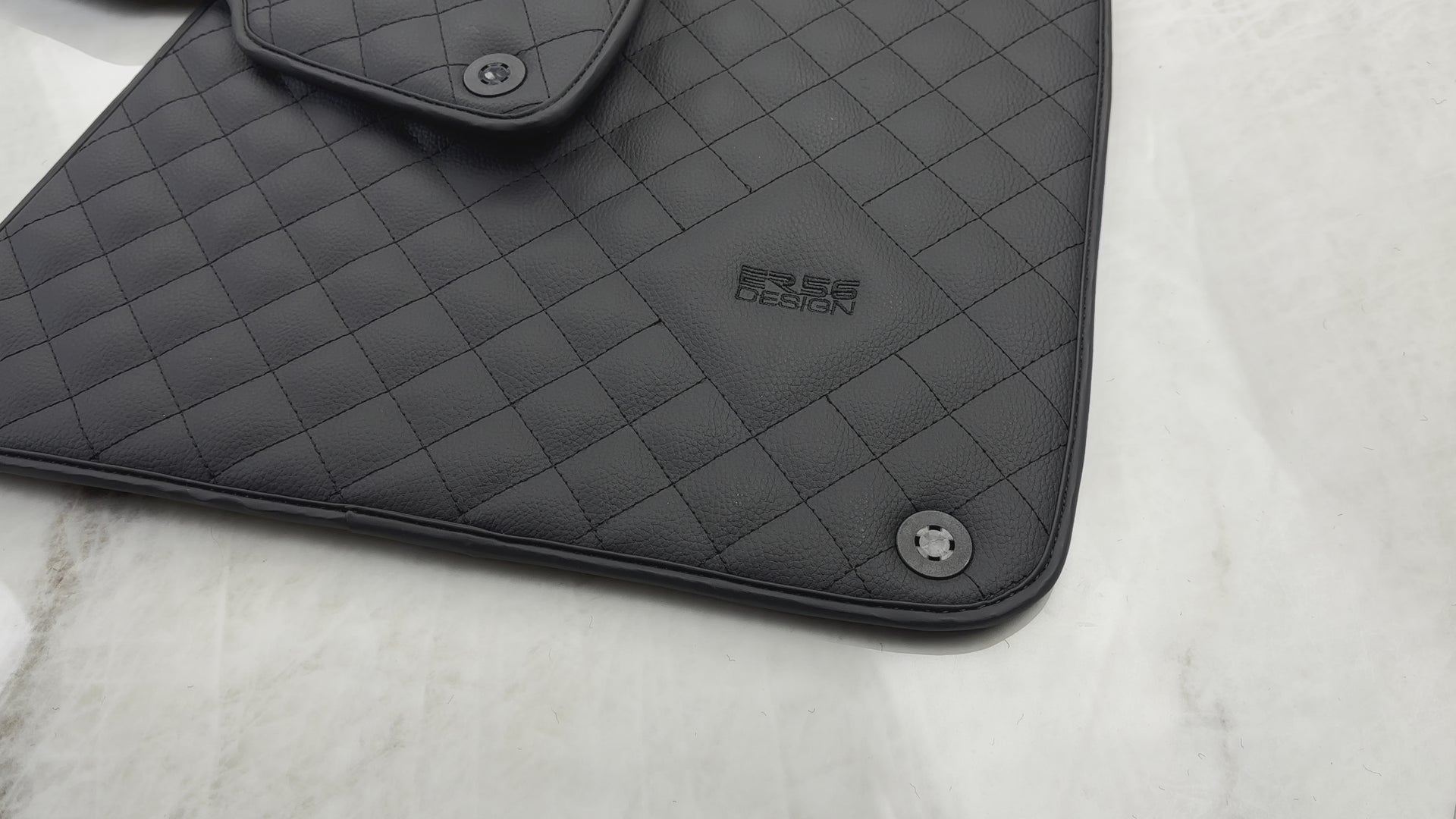 Leather Floor Mats for Ferrari California T (2015-2018) Black Sewing ER56 Design - AutoWin