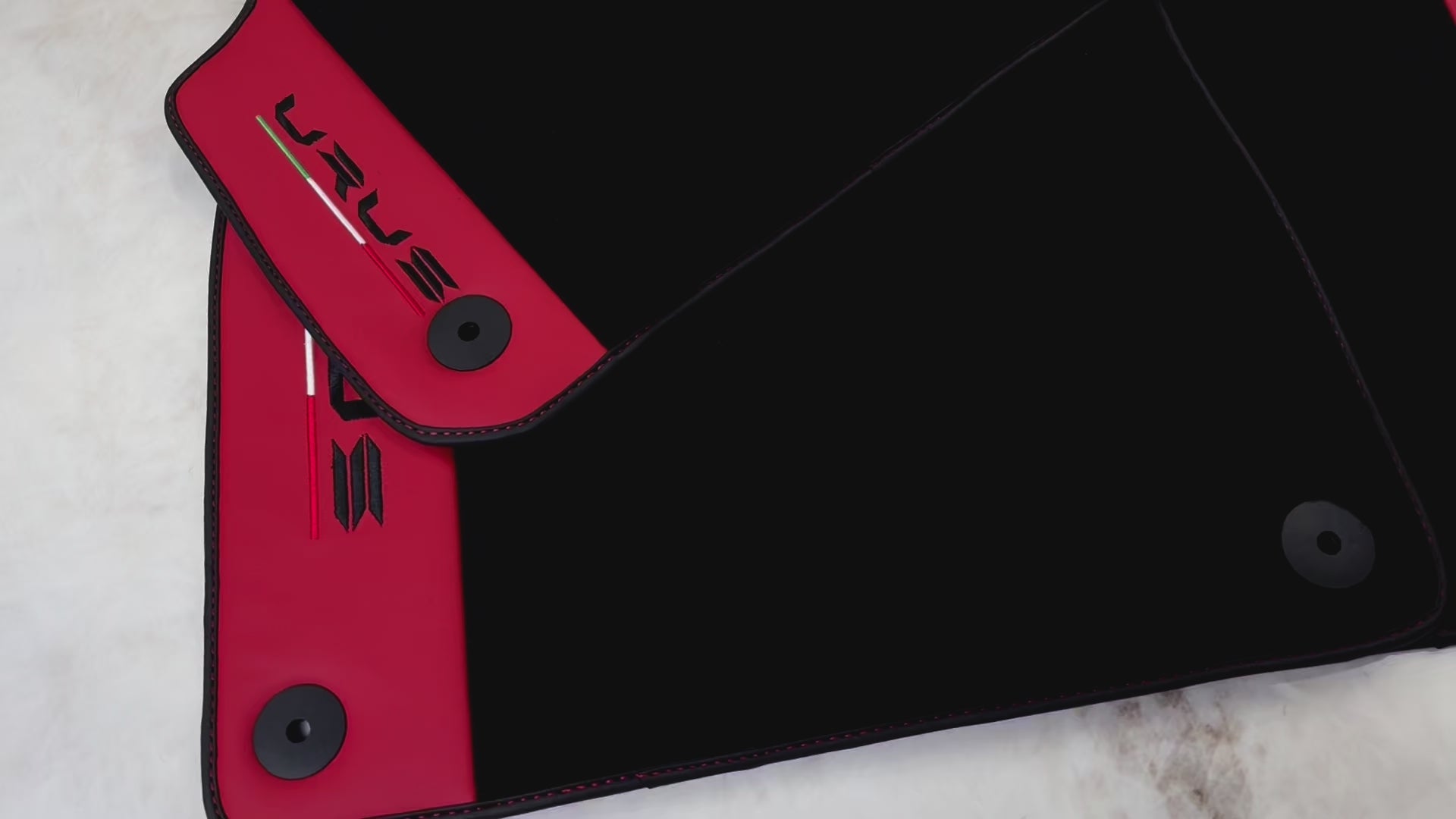 Black Floor Mats for Lamborghini Urus with Red Nappa Leather