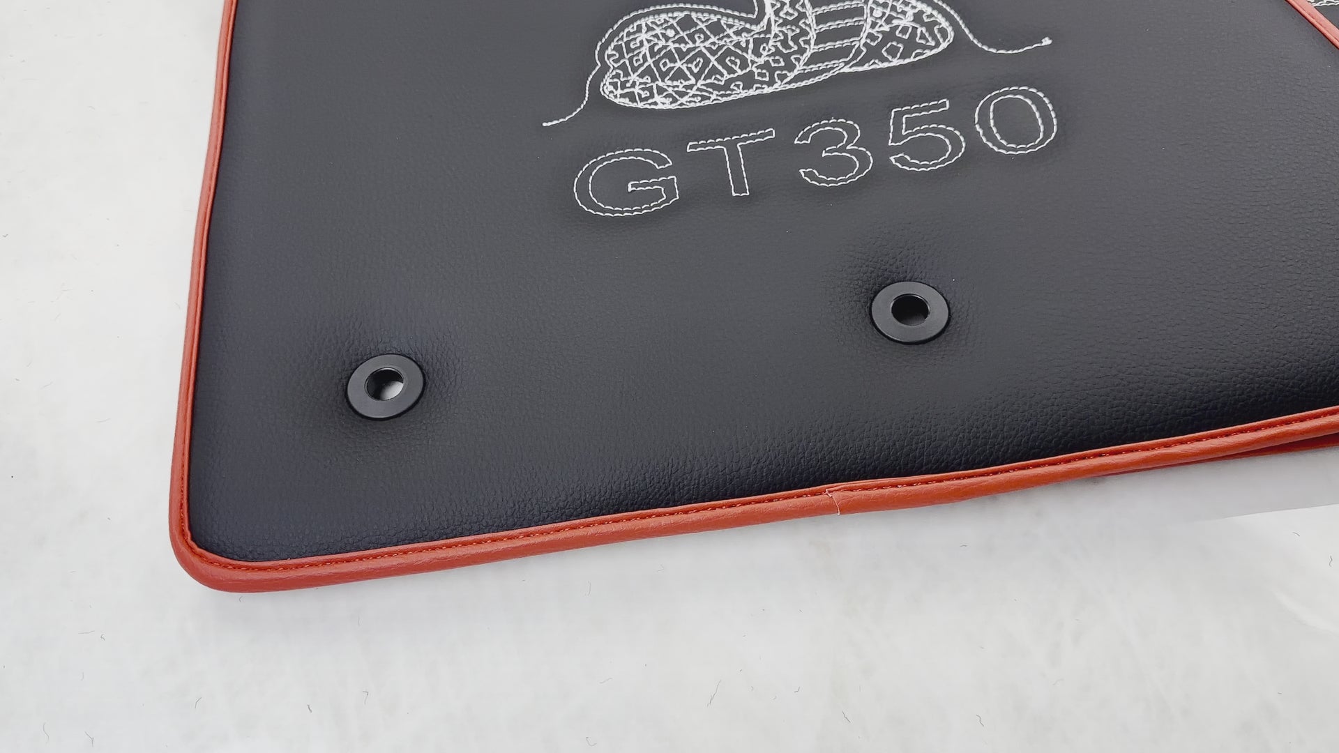 Leather Floor Mats with Red Trim for Ford Mustang GT350 Shelby (2015-2021) with Cobra Sewing - ER56 Design