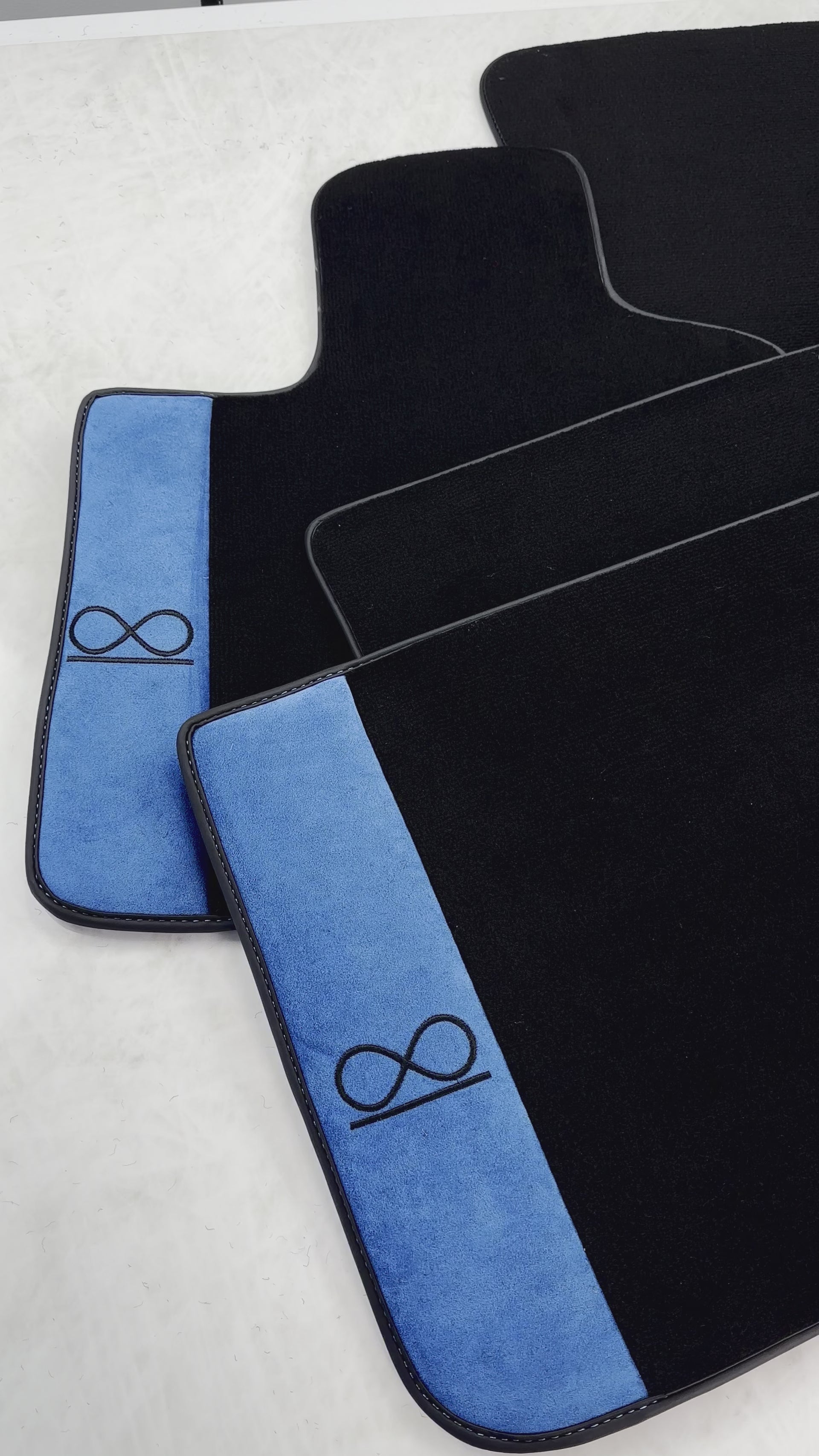 Black Floor Mats For Rolls Royce Black Badge Cullinan Blue Alcantara Leather - AutoWin