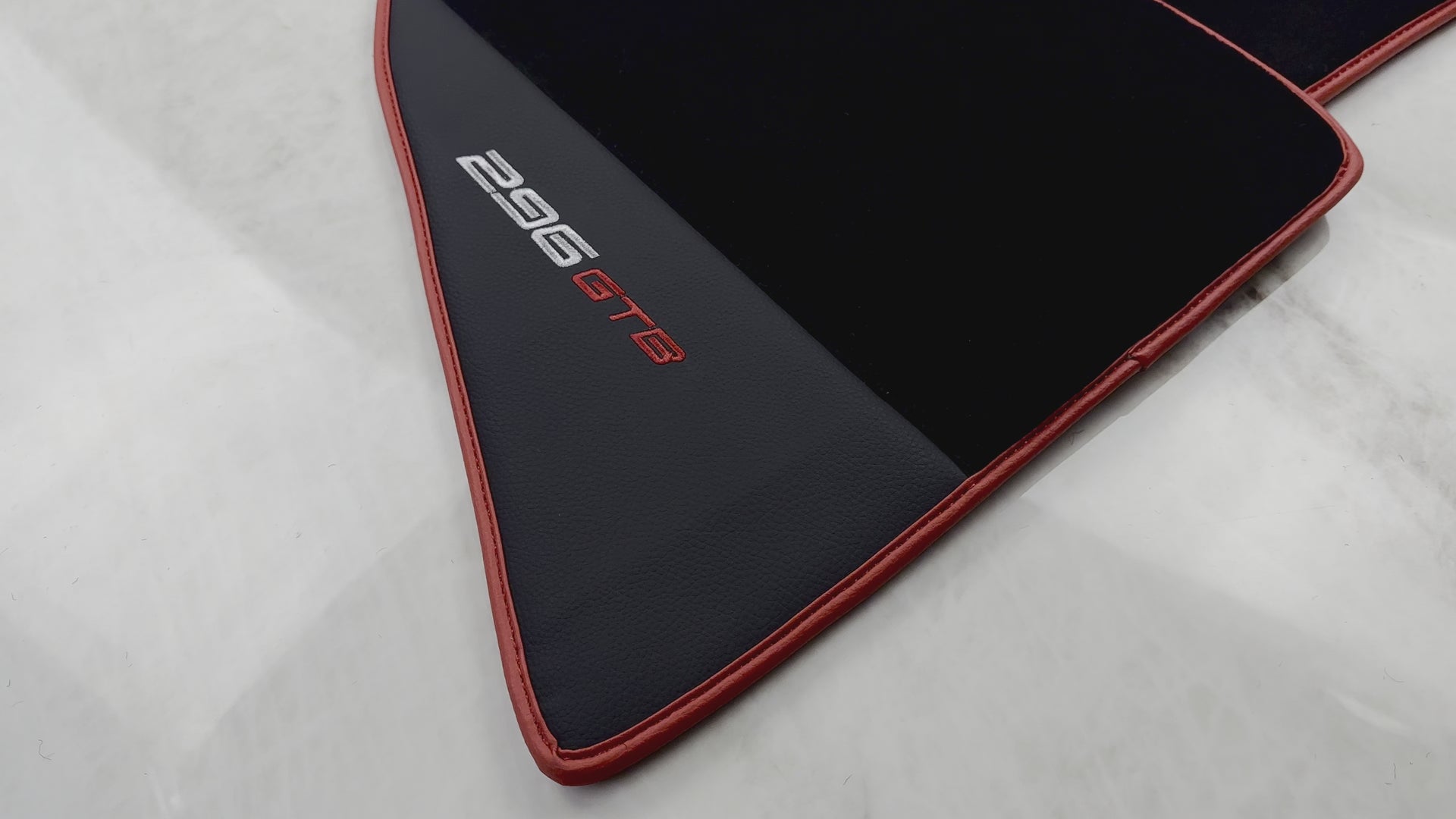 Black Floor Mats for Ferrari 296 GTB (2022-2025) with Leather and Red Trim - AutoWin
