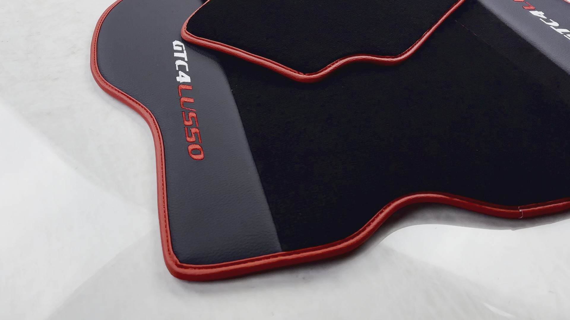 Black Floor Mats For Ferrari GTC4 Lusso (2016-2023) with Leather and Red Trim - AutoWin