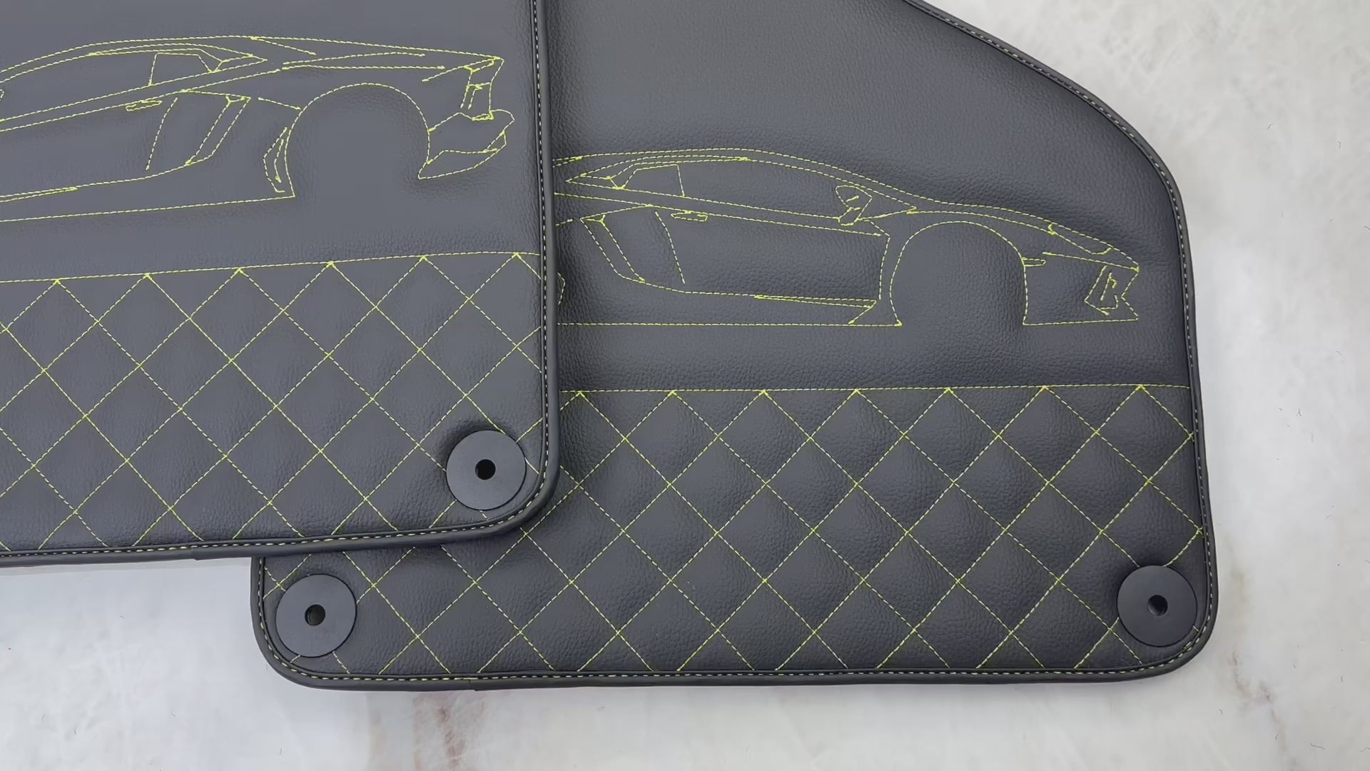 Leather Floor Mats for Lamborghini Huracan Yellow Sewing | ER56 Design - AutoWin.EU