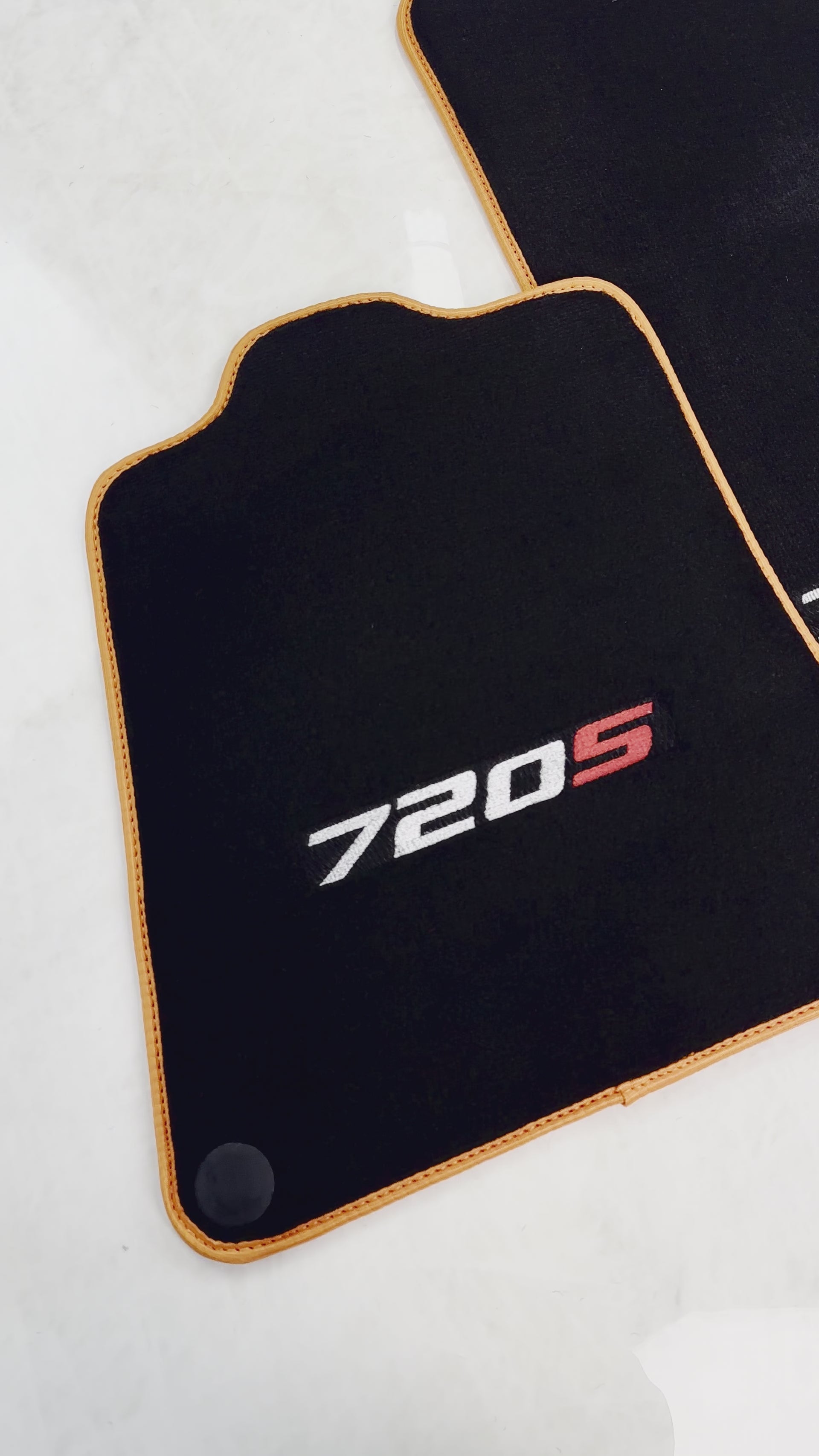 Floor Mats For McLaren 720S Black Tailored With Orange Trim - AutoWin