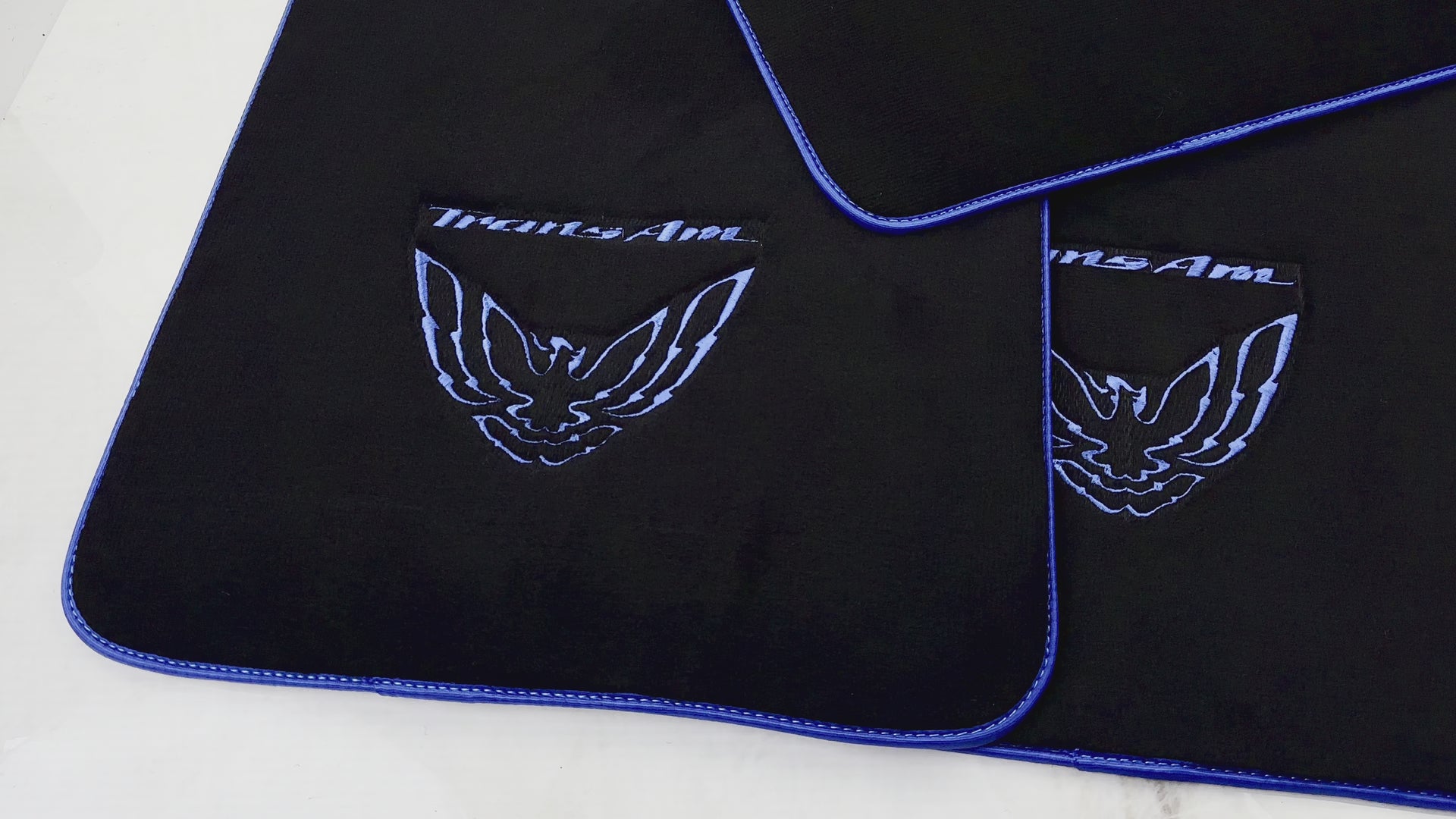 Black Floor Mats with Blue Trim for Pontiac First generation FireBird (1967-1969) with Trans Am Logo - AutoWin