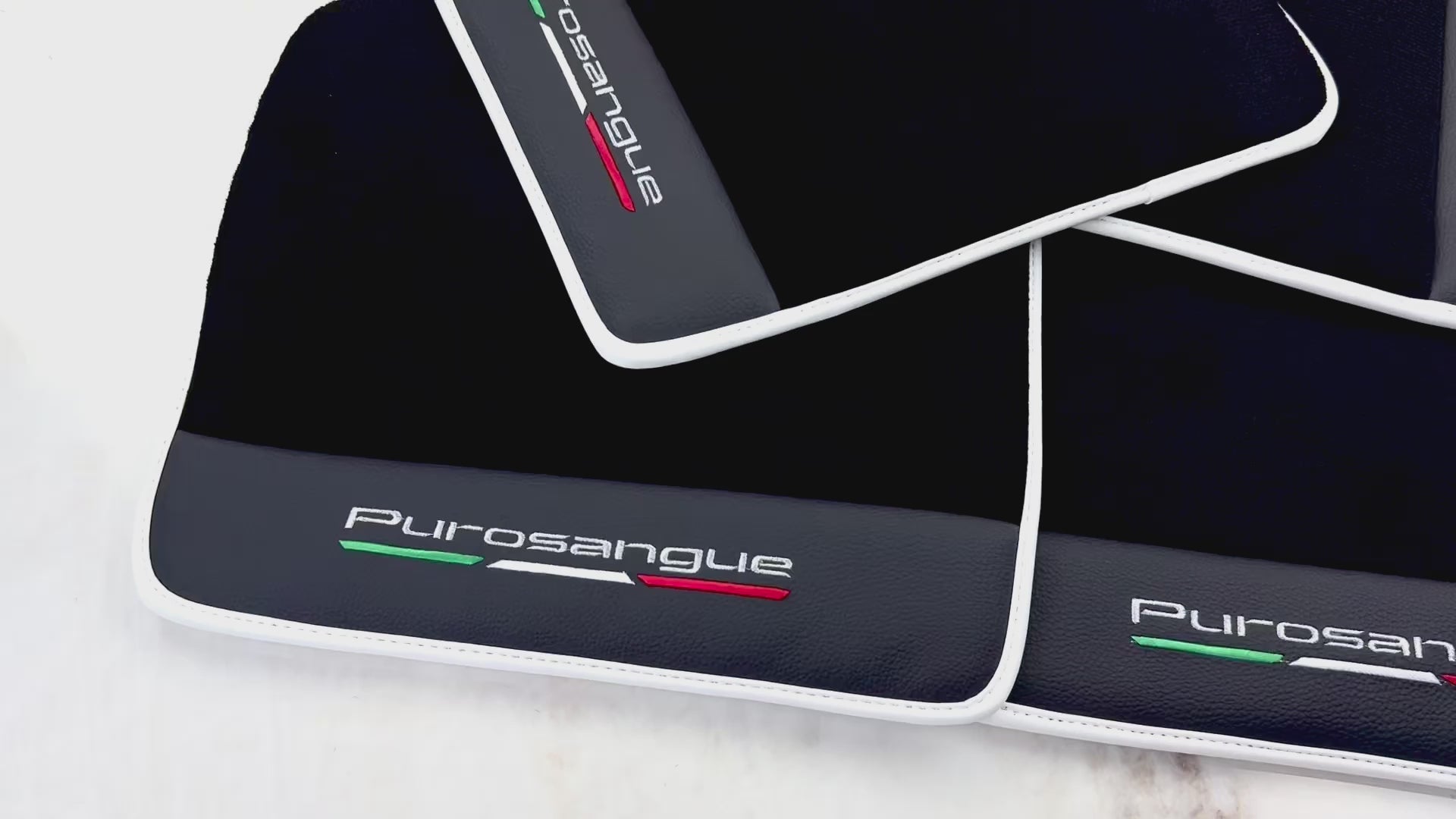 Black Floor Mats for Ferrari Purosangue with Leather and White Trim | Italian Edition - AutoWin