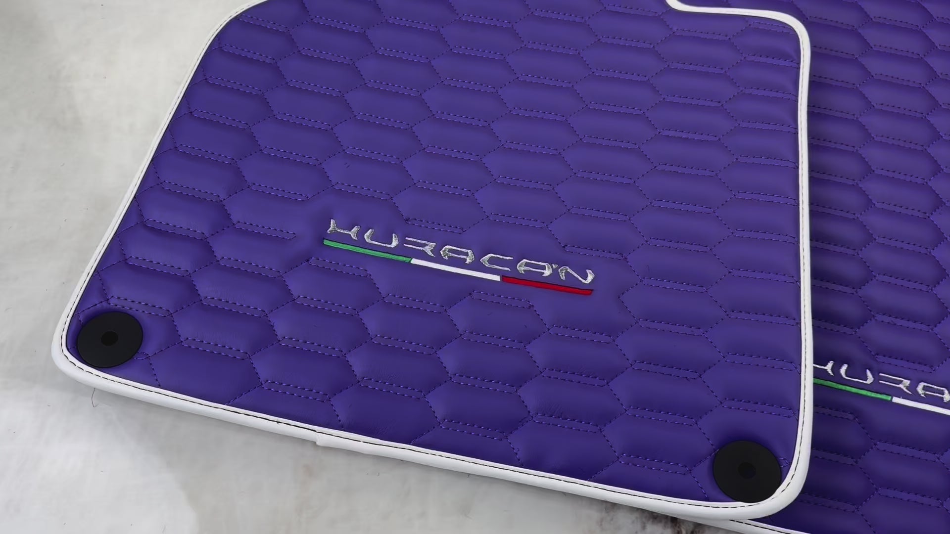 Purple Leather Floor Mats for Lamborghini Huracan with White Trim - AutoWin.EU