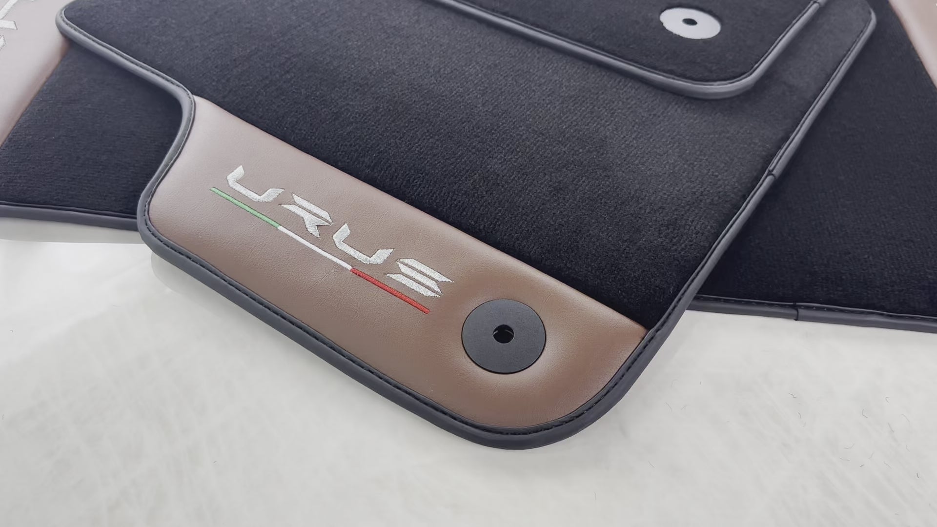 Black Floor Mats for Lamborghini Urus With Brown Leather - AutoWin.EU