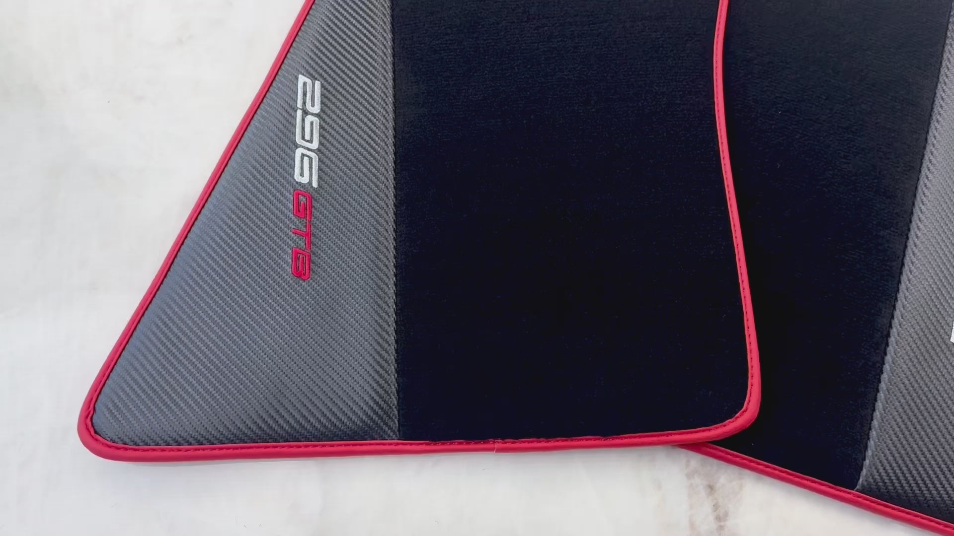 Black Floor Mats for Ferrari 296 GTB (2022-2025) with Carbon Fiber | Red Trim - AutoWin