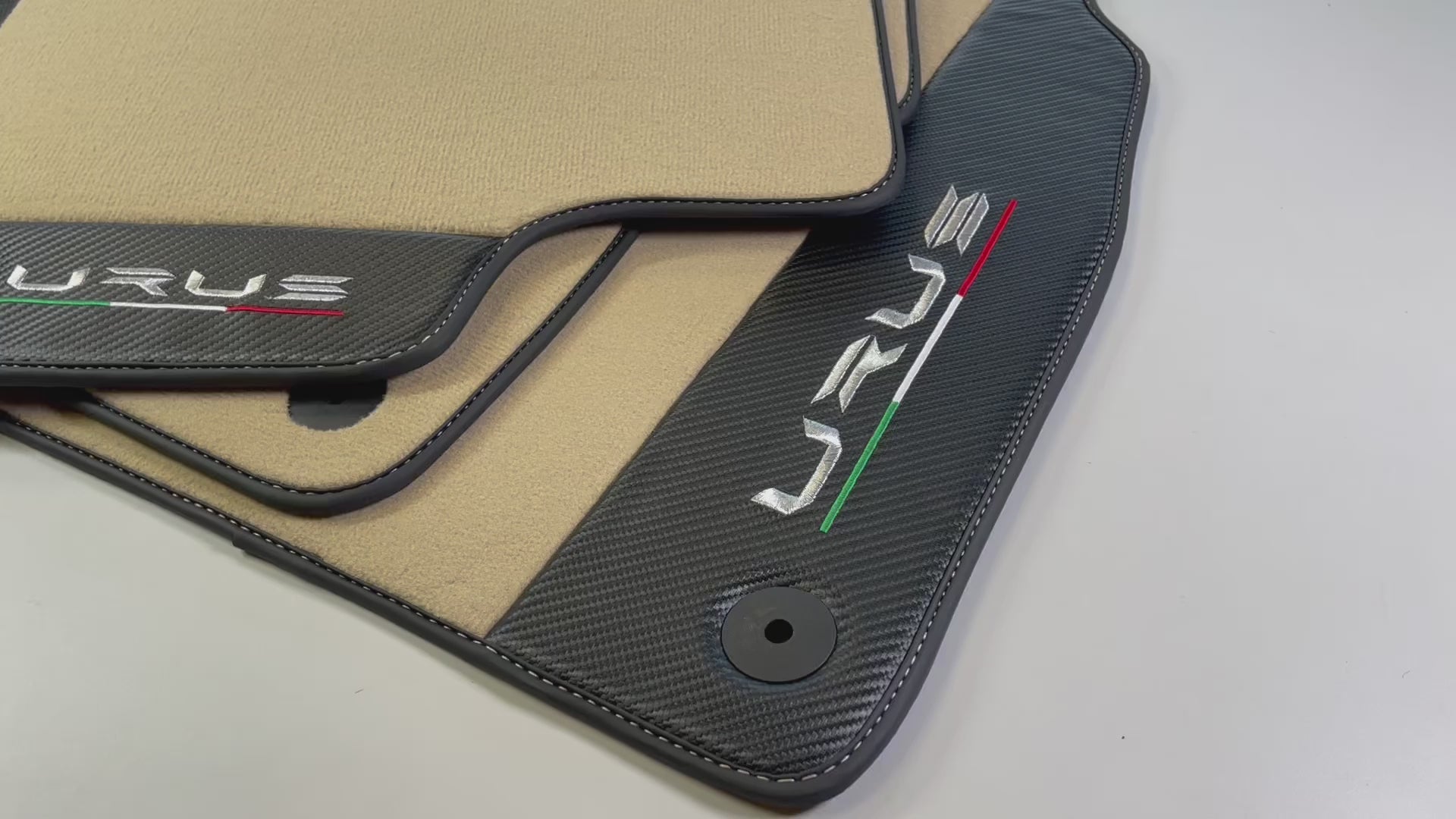 Beige Floor Mats For Lamborghini Urus With Carbon Leather - AutoWin.EU