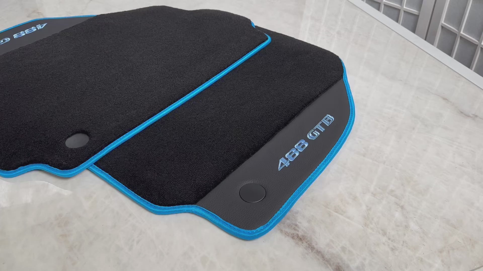 Floor Mats For Ferrari 488 GTB 2015-2022 Alcantara Leather Light Blue Trim - AutoWin