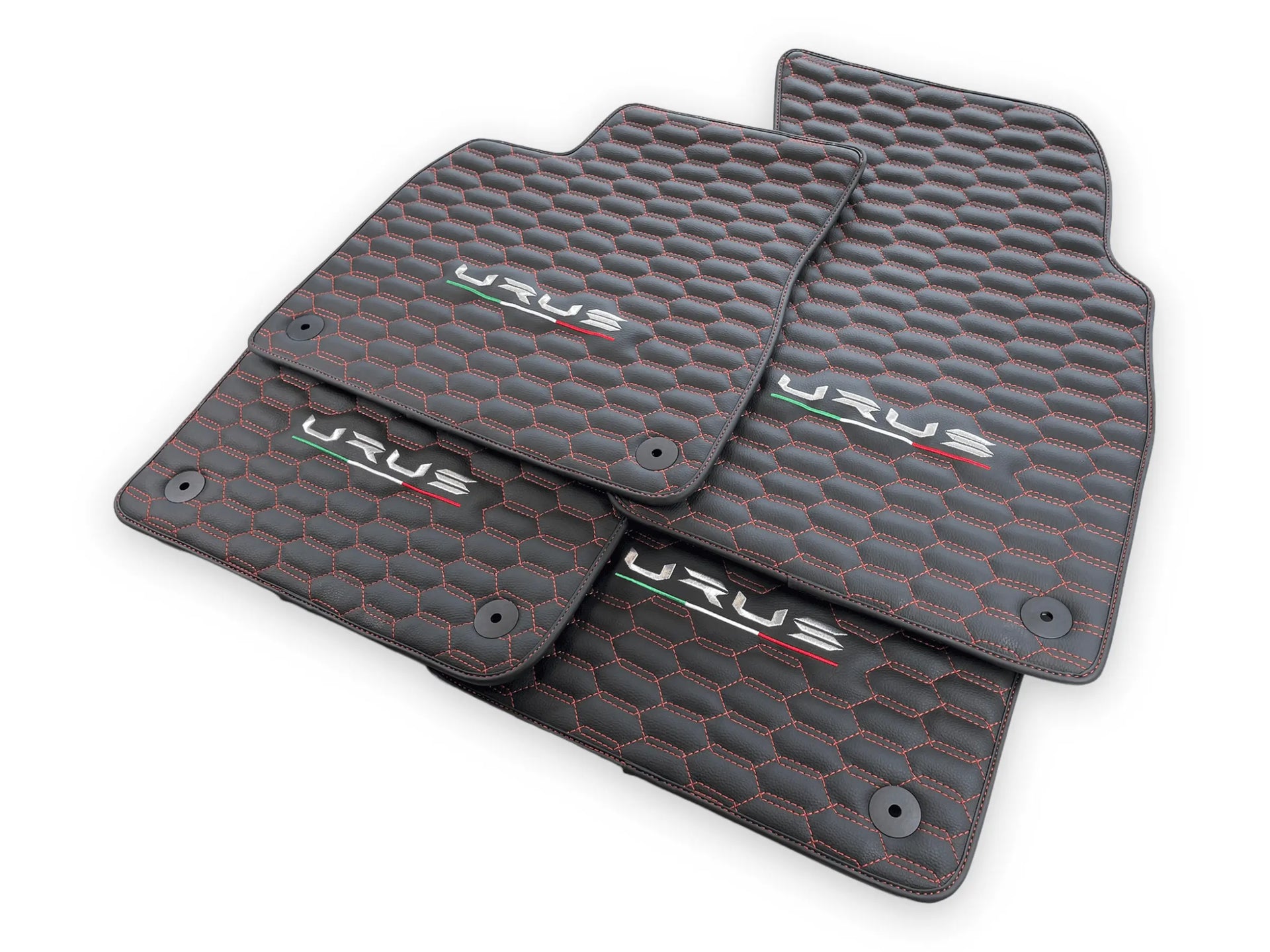 Floor Mats For Lamborghini Urus Leather Red Stitching - AutoWin