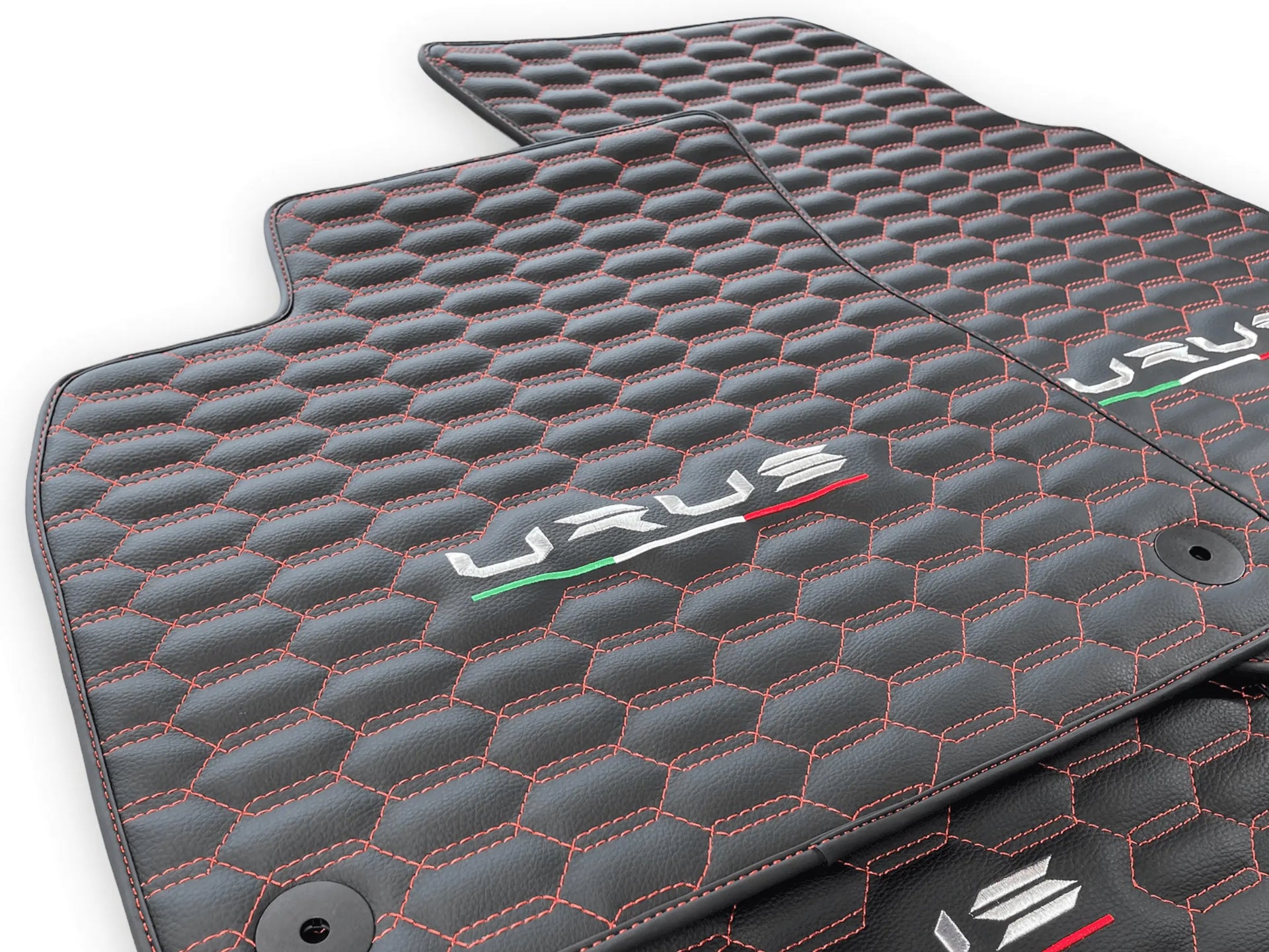 Floor Mats For Lamborghini Urus Leather Red Stitching - AutoWin