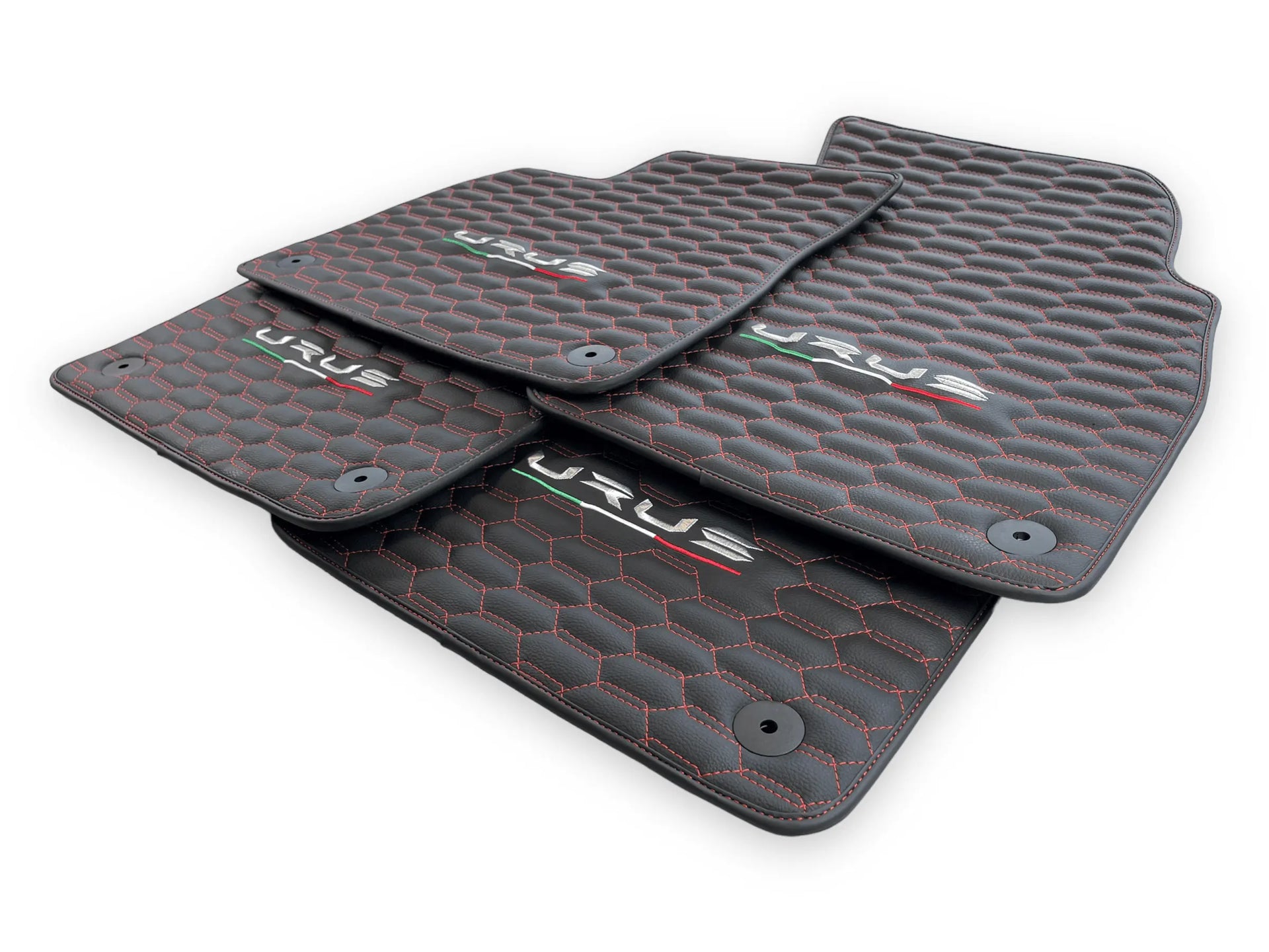 Floor Mats For Lamborghini Urus Leather Red Stitching - AutoWin