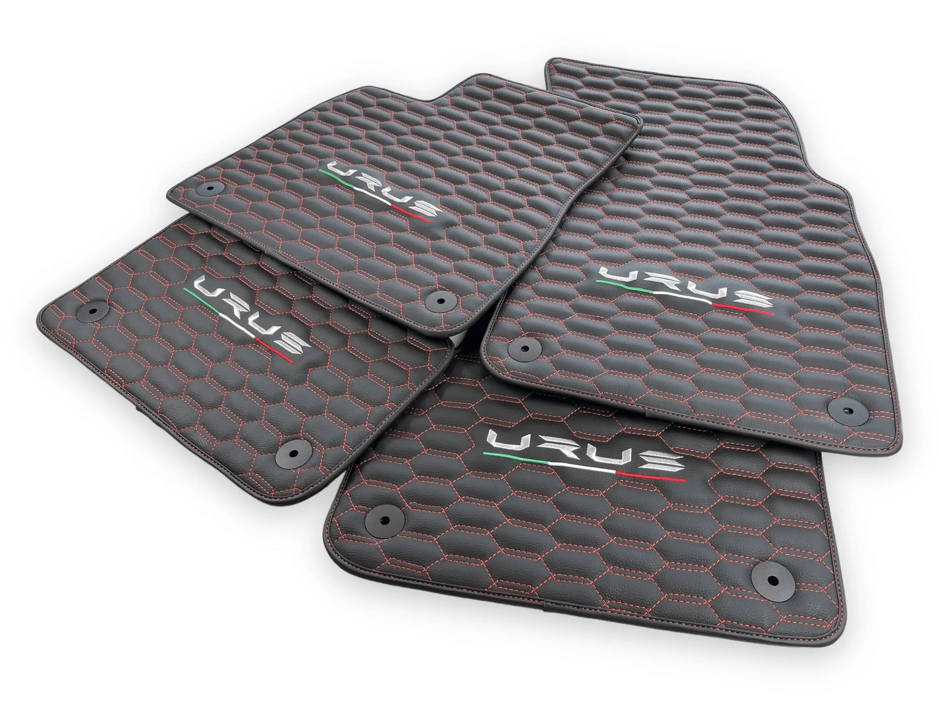 Floor Mats For Lamborghini Urus Leather Red Stitching - AutoWin