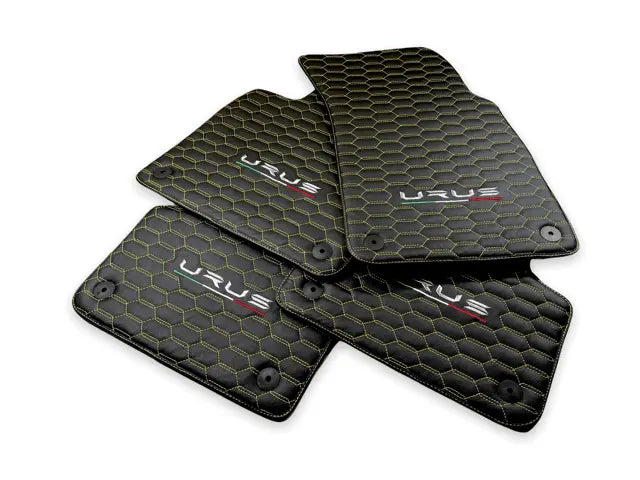 Floor Mats For Lamborghini Urus Leather Yellow Stitching - AutoWin