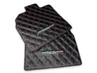 Floor Mats for Lamborghini Aventador Carbon Fiber Leather Red Stitching - AutoWin