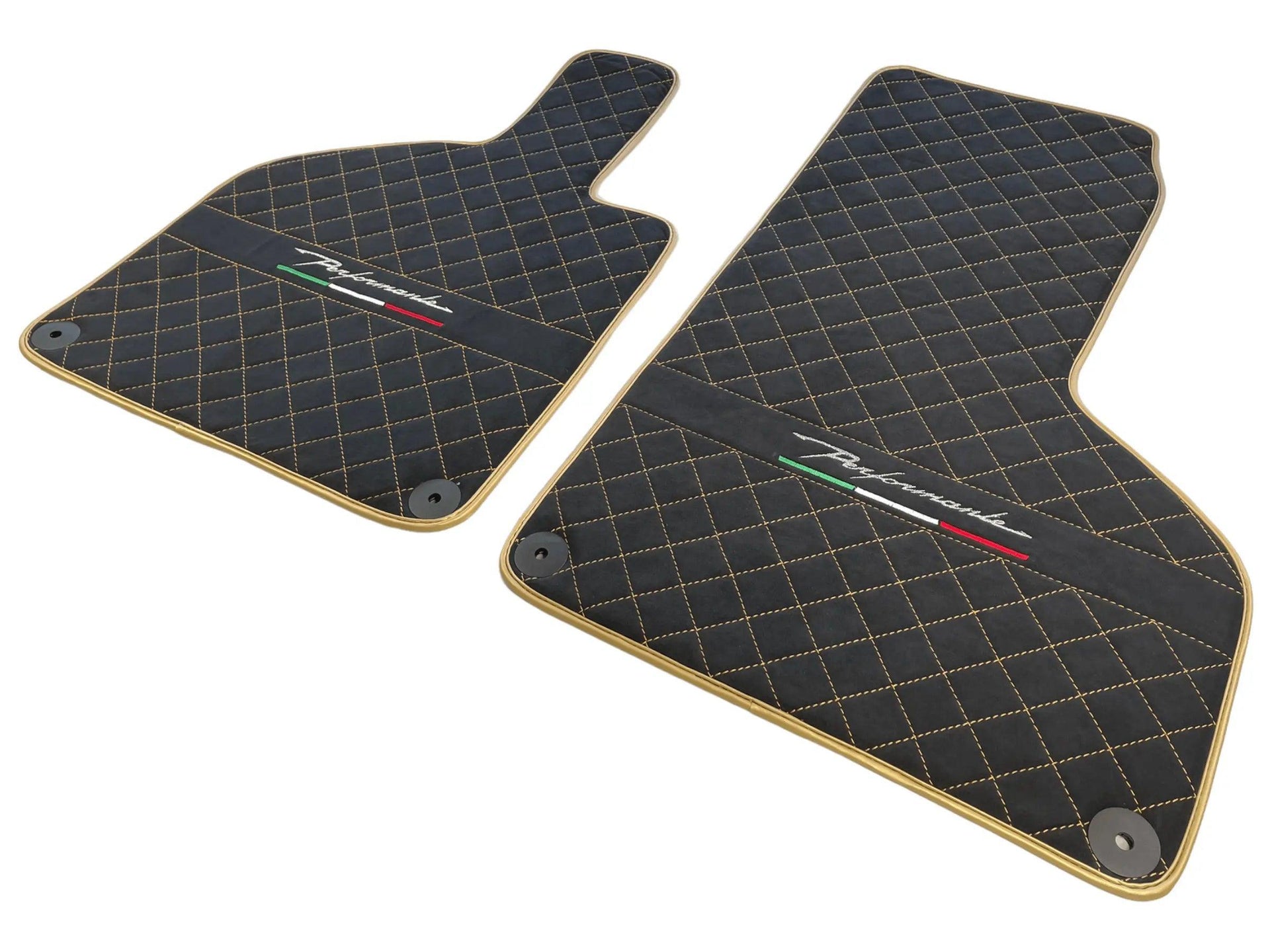Floor Mats for Lamborghini Huracan Perfomante Alcantara Leather Gold Trim - AutoWin