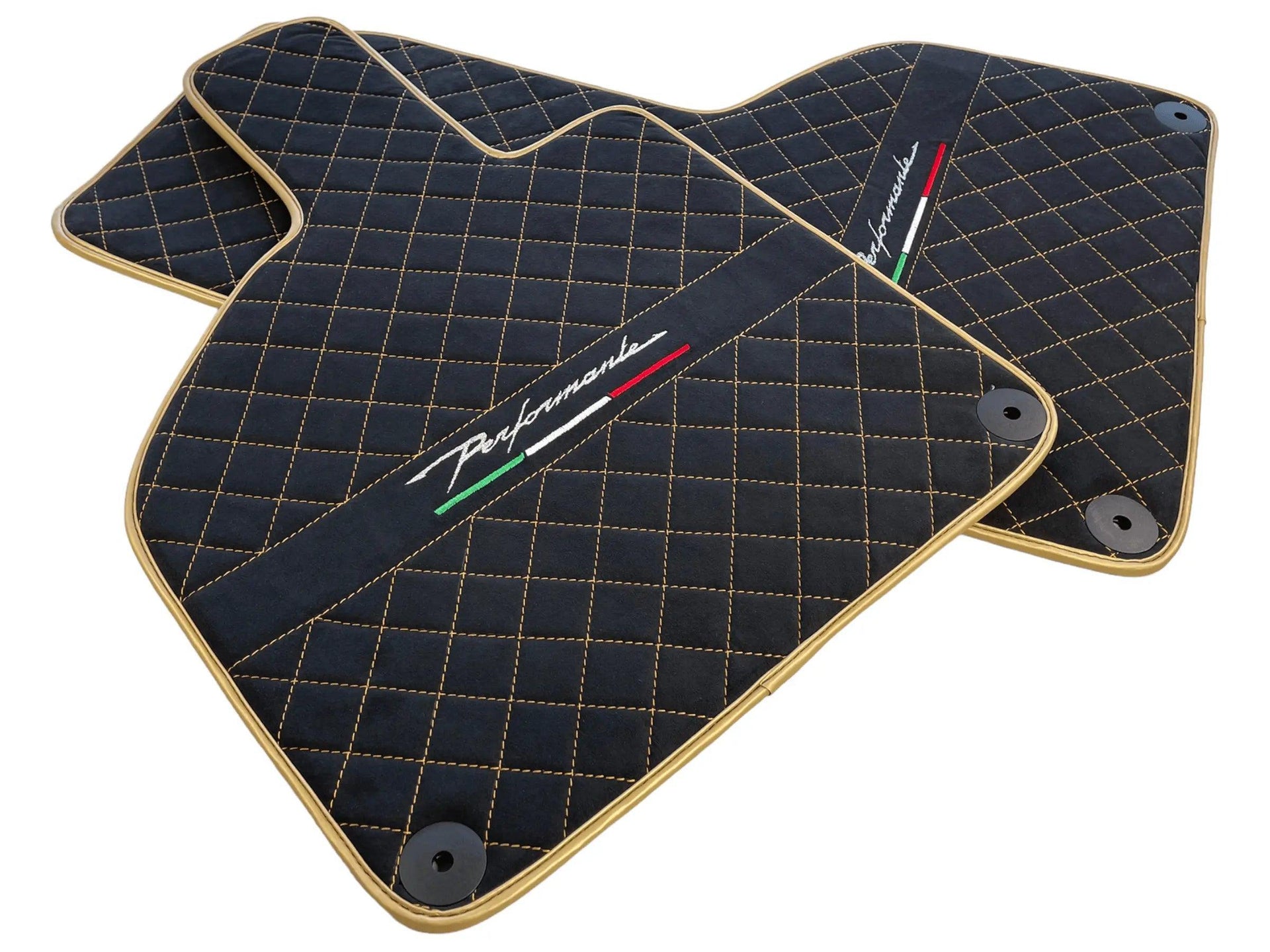 Floor Mats for Lamborghini Huracan Perfomante Alcantara Leather Gold Trim - AutoWin
