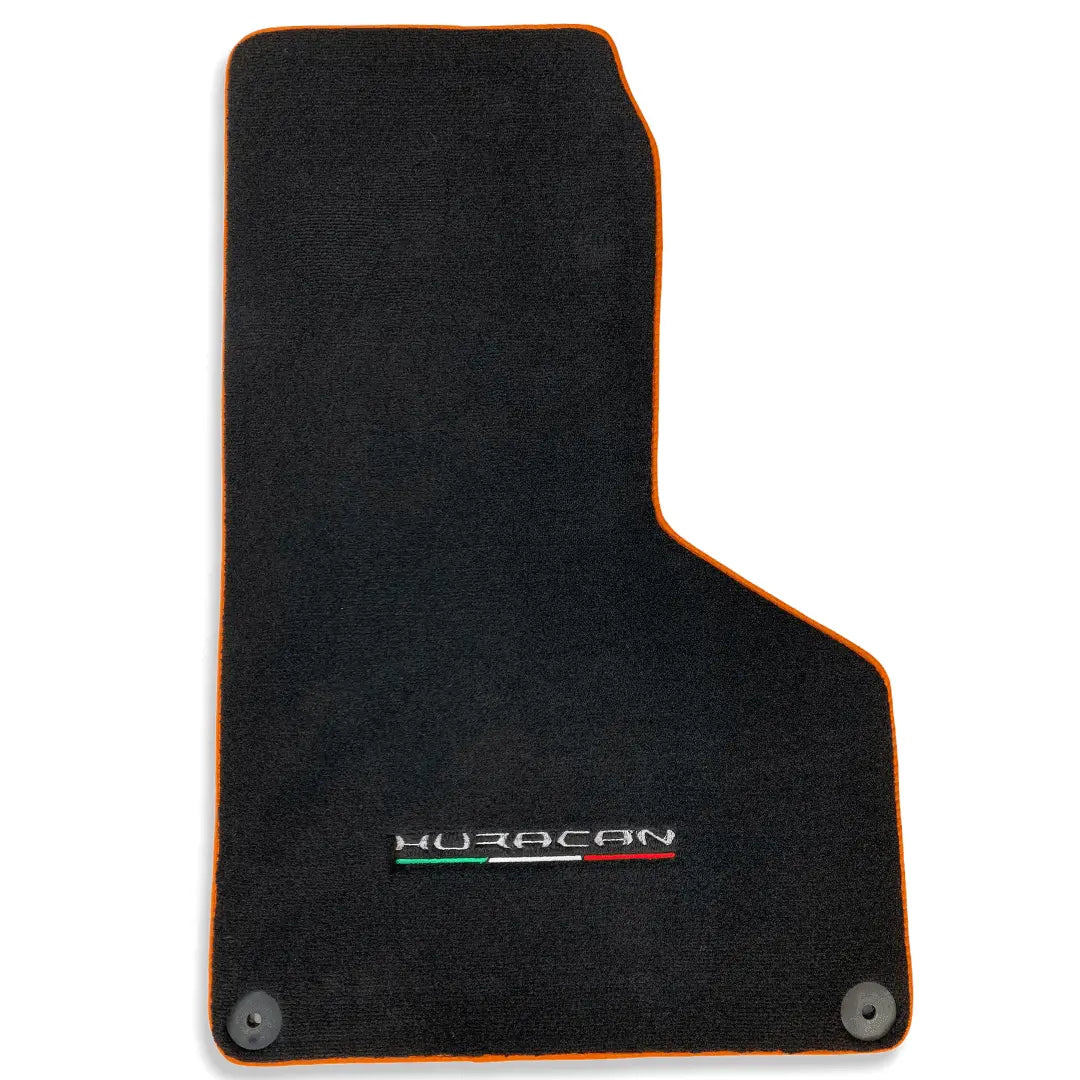 Floor Mats for Lamborghini Huracan With Italian Flag and Huracan Logo Orange Embroidery - AutoWin