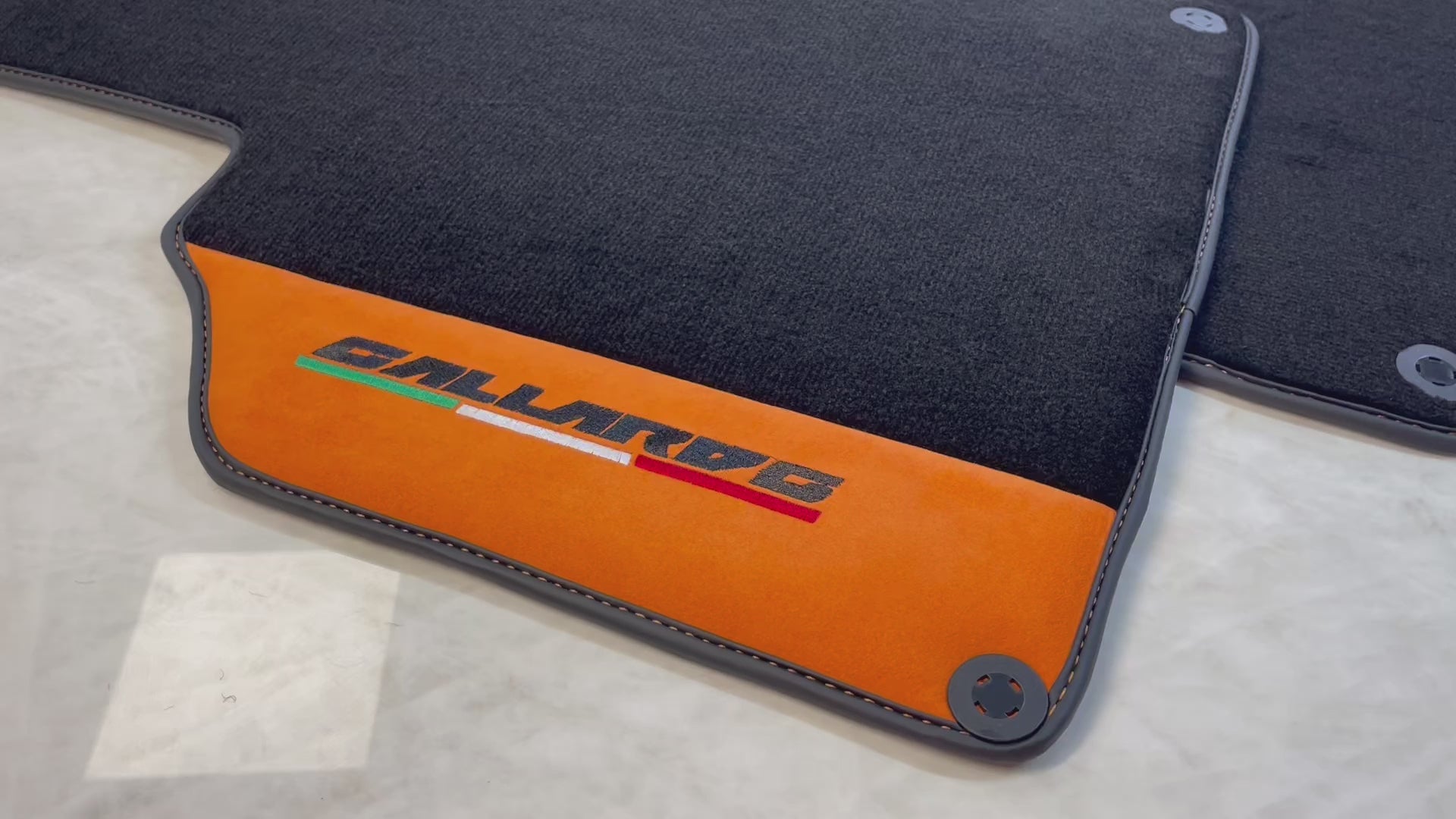 Black Floor Mats for Lamborghini Gallardo With Orange Alcantara Leather - AutoWin.EU