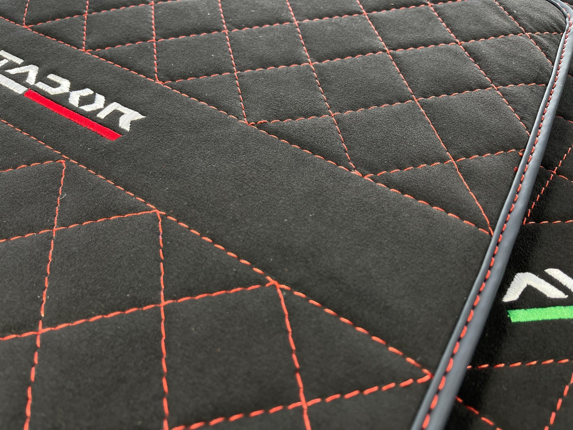 Alcantara Leather Floor Mats For Lamborghini Aventador | Red Stitching - AutoWin