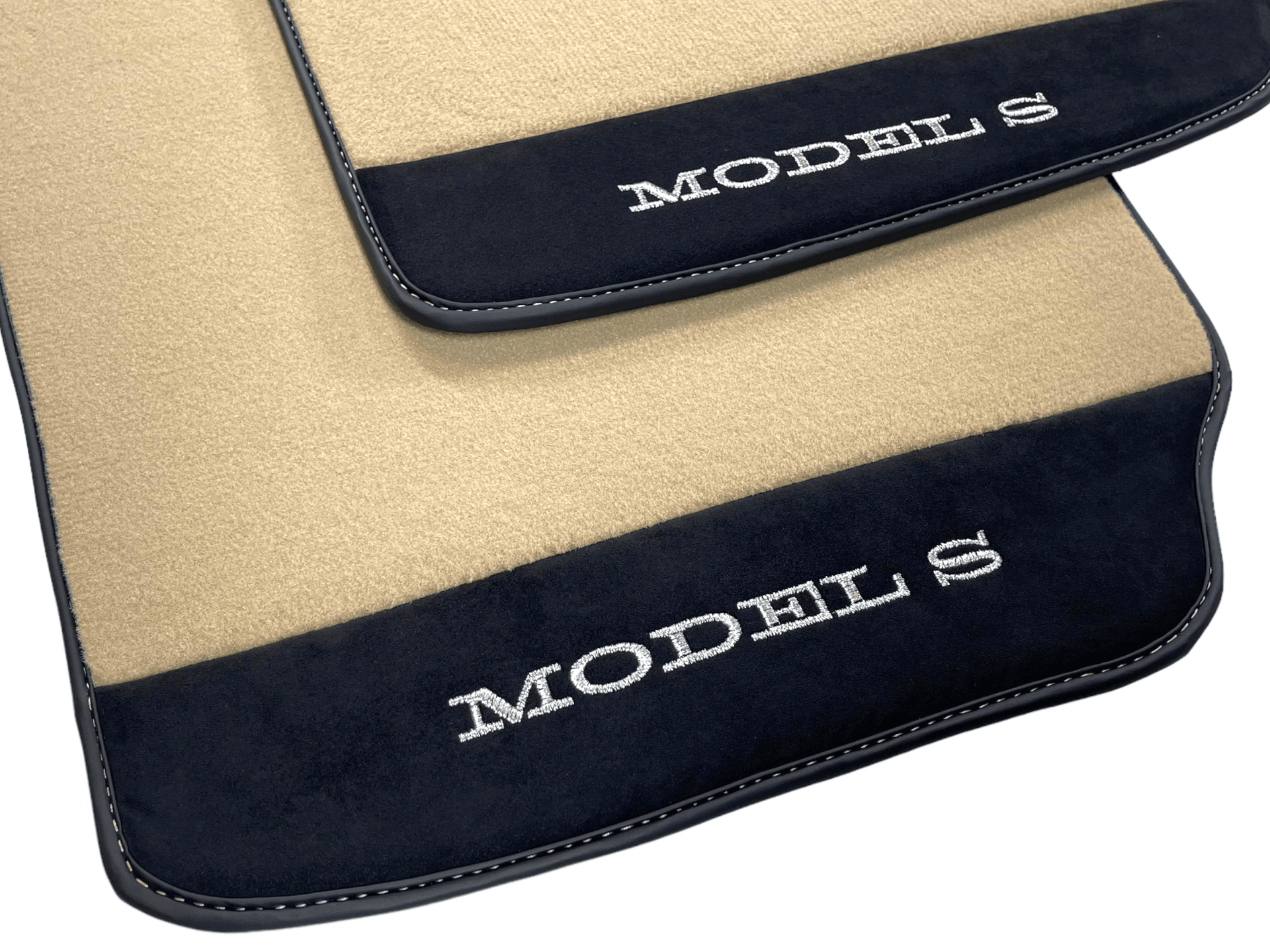 Beige Floor Mats For Tesla Model S With Alcantara Leather - AutoWin