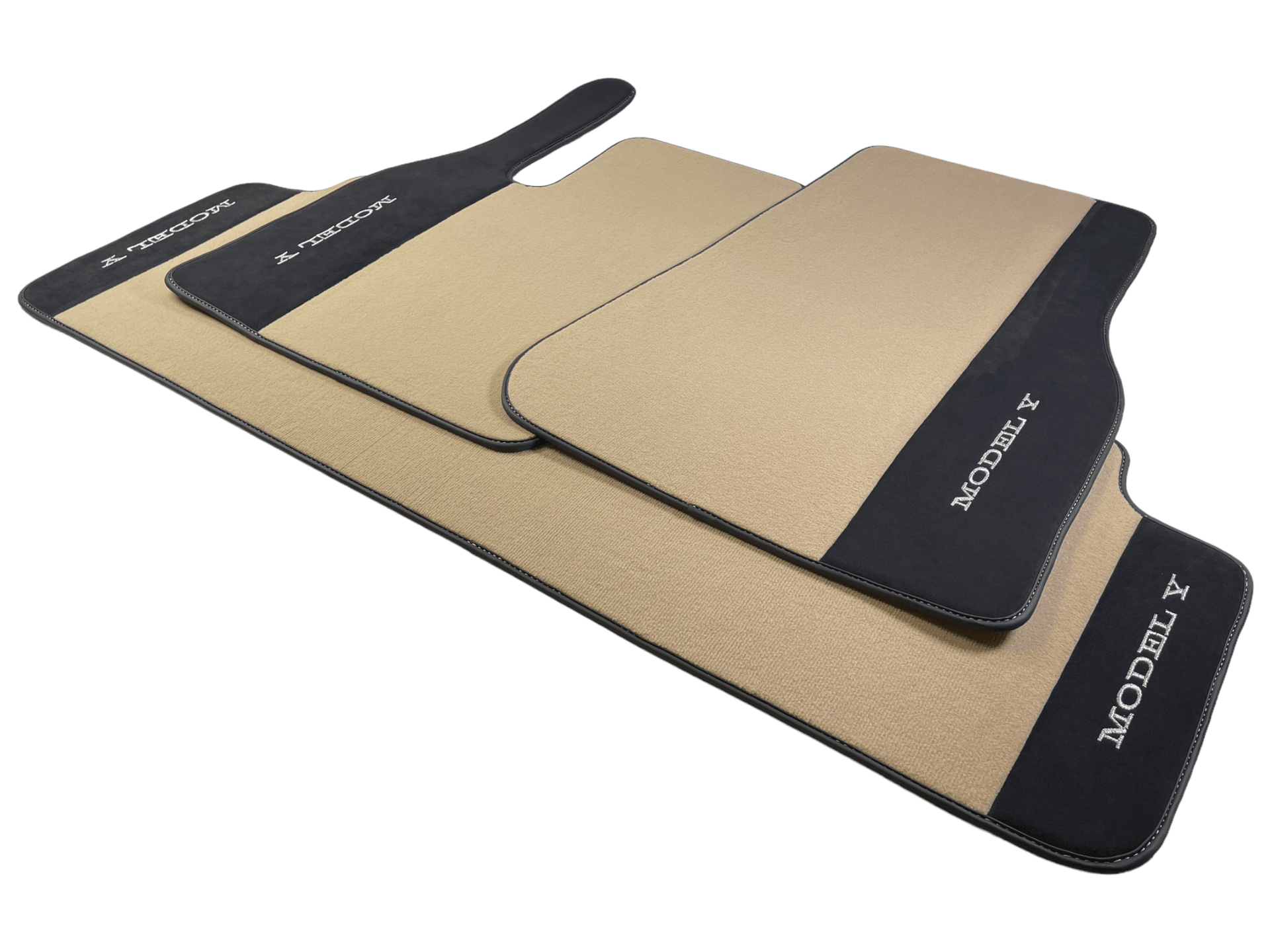 Beige Floor Mats For Tesla Model Y With Alcantara Leather - AutoWin