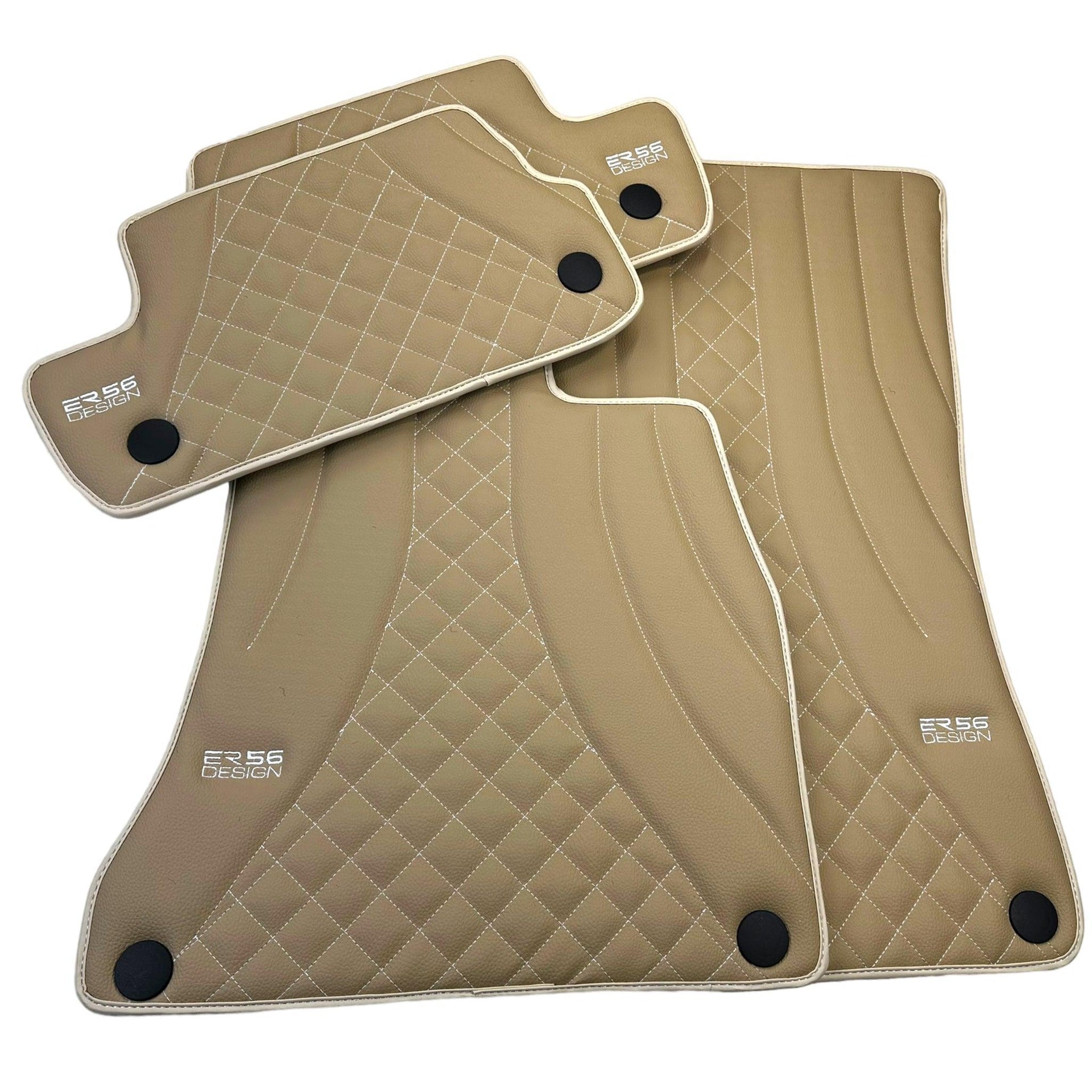 Beige Leather Floor Mats For Mercedes Benz C-Class S205 Wagon Facelift (2018-2021) | ER56 Design - AutoWin