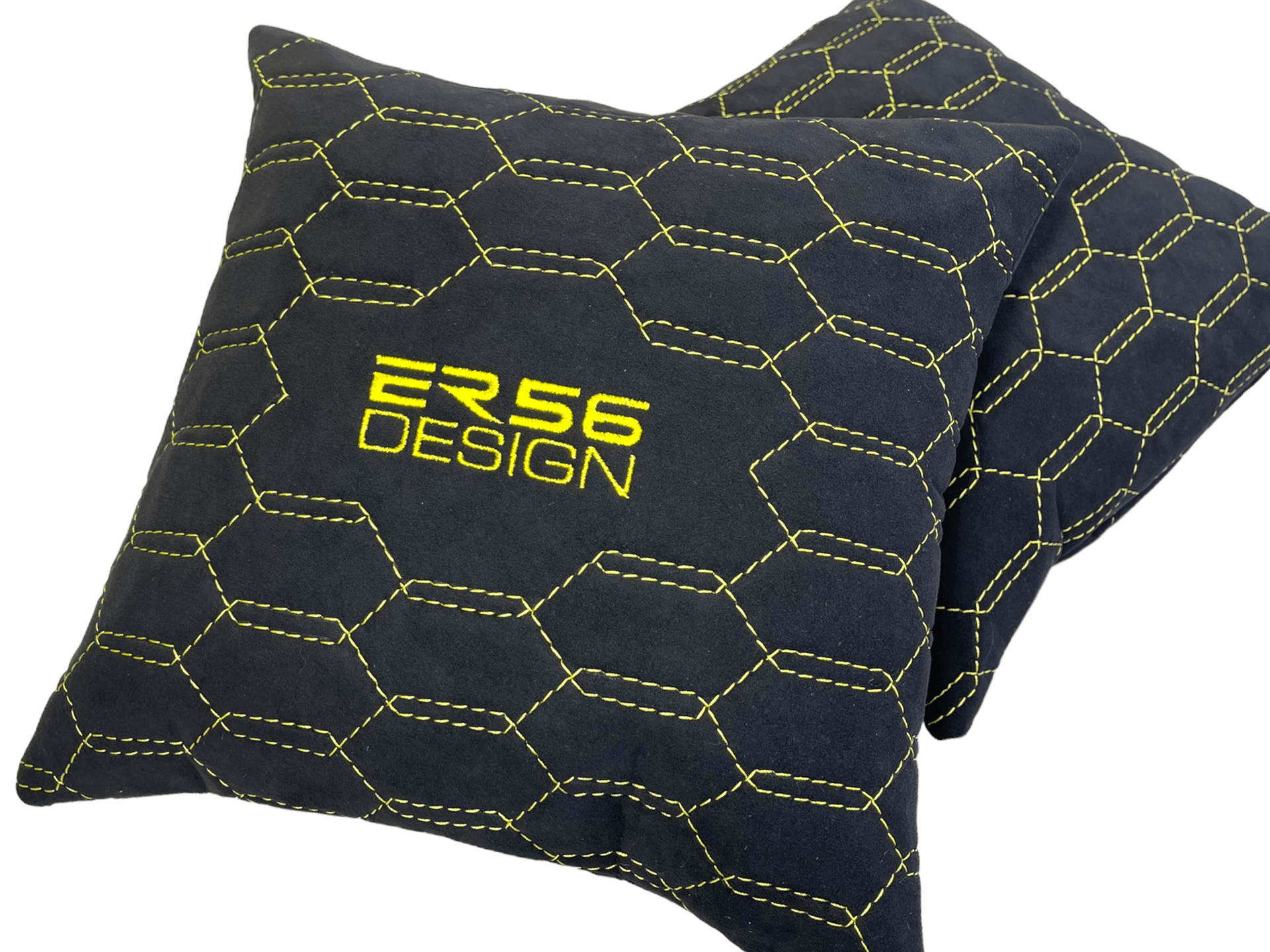 Black Alcantara Leather Pillows ER56 Design Set of 2 Yellow Sewing - AutoWin