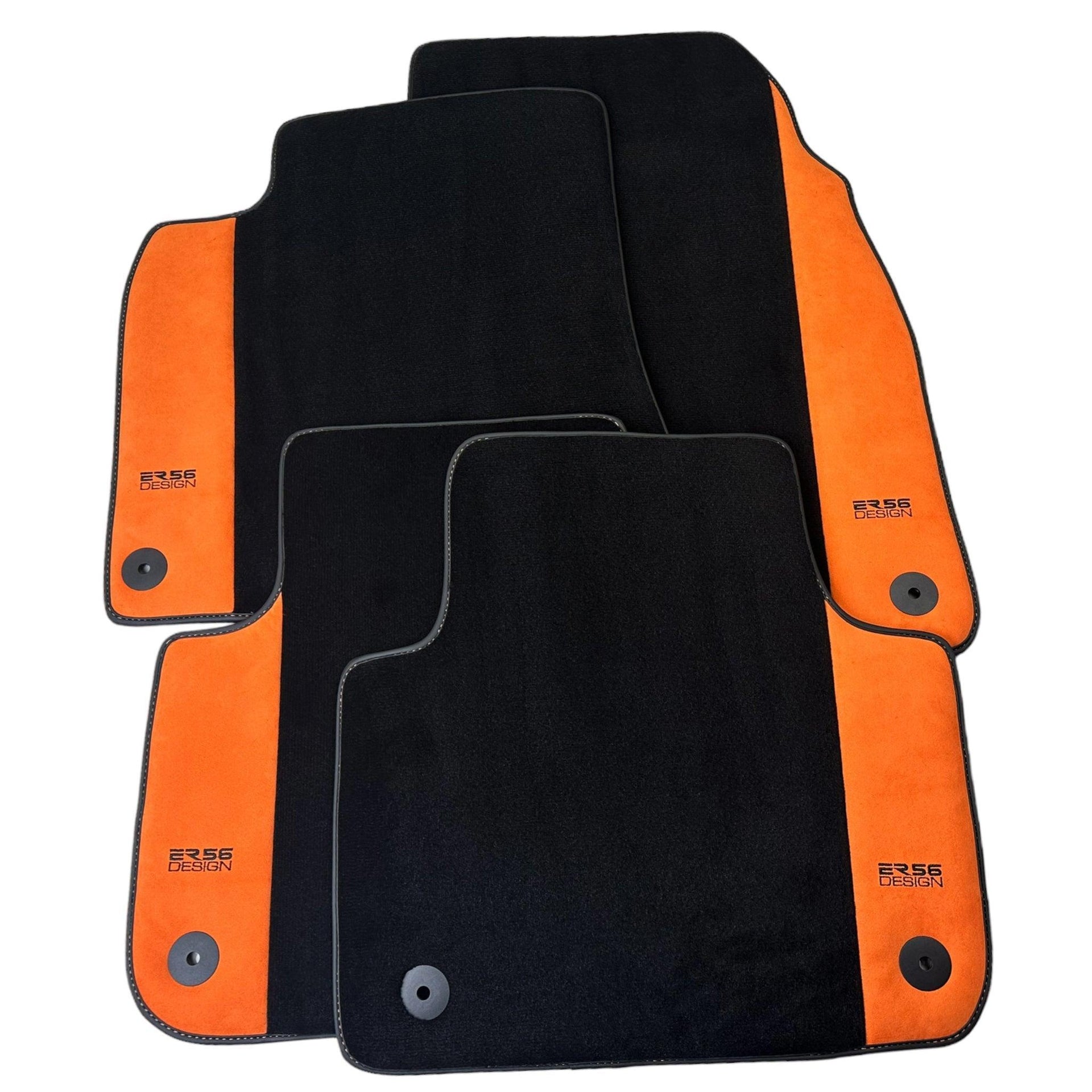 Black Floor Mats for Audi A4 - B5 Facelift Sedan (1999-2001) With Orange Alcantara | ER56 Design - AutoWin