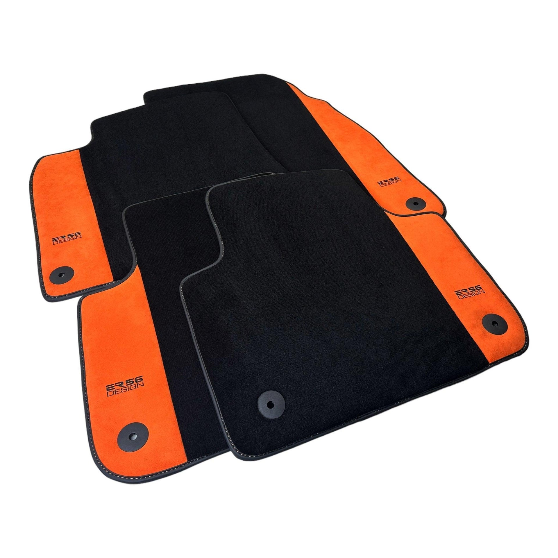 Black Floor Mats for Audi A4 - B8 Avant (2008-2015) With Orange Alcantara | ER56 Design - AutoWin