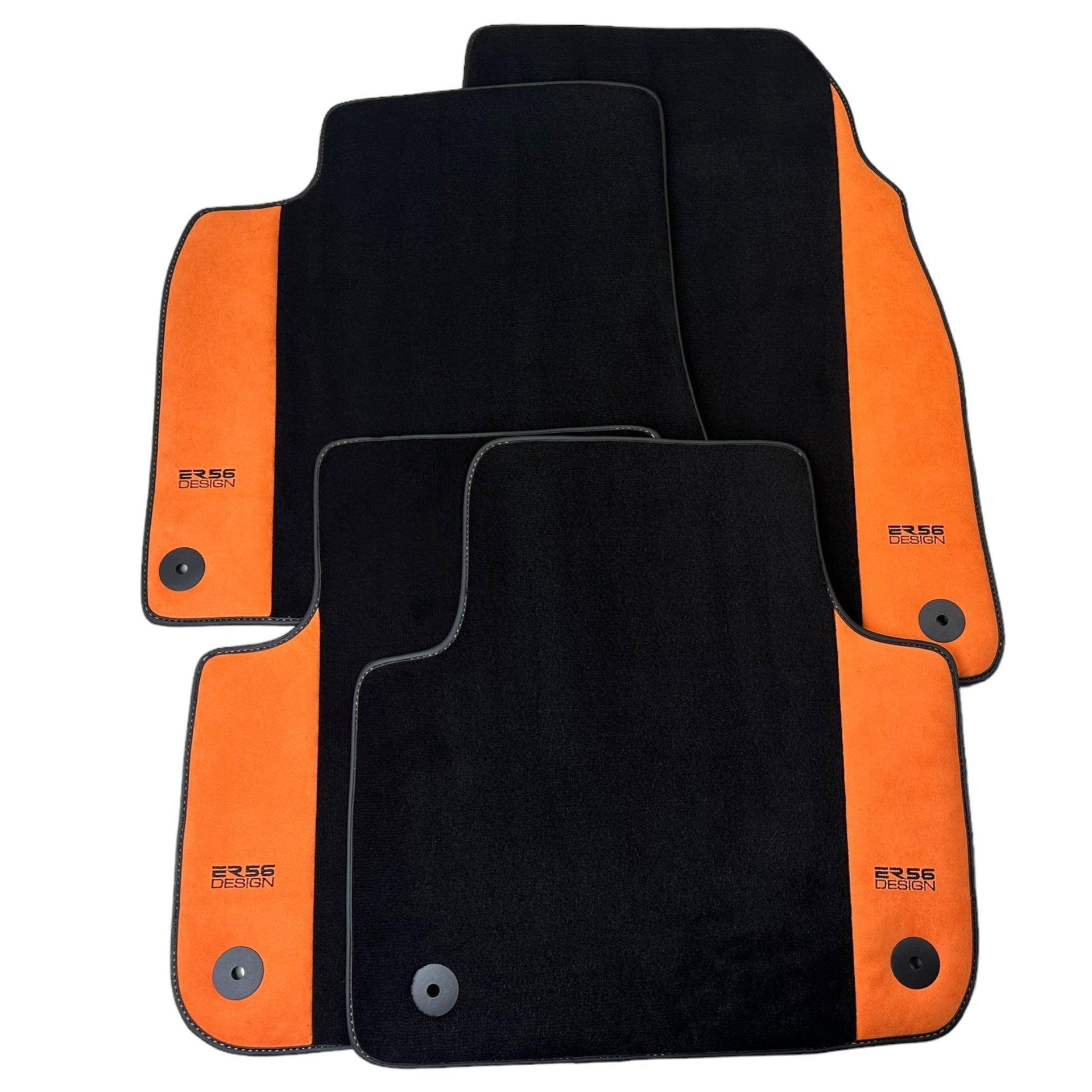 Black Floor Mats for Audi A4 - B9 Avant (2018-2019) With Orange Alcantara | ER56 Design - AutoWin