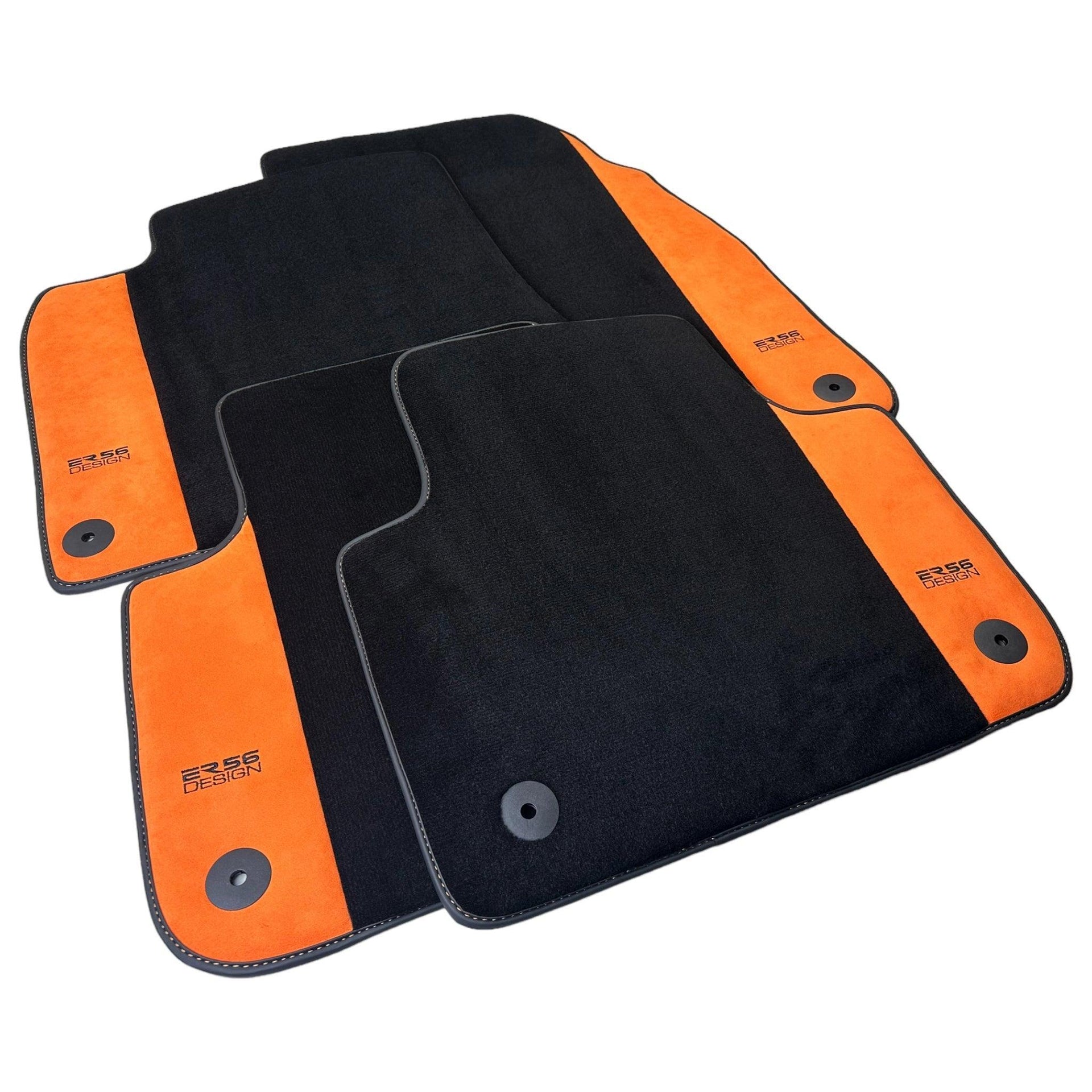 Black Floor Mats for Audi A6 - C6 Avant (2004-2008) With Orange Alcantara | ER56 Design - AutoWin